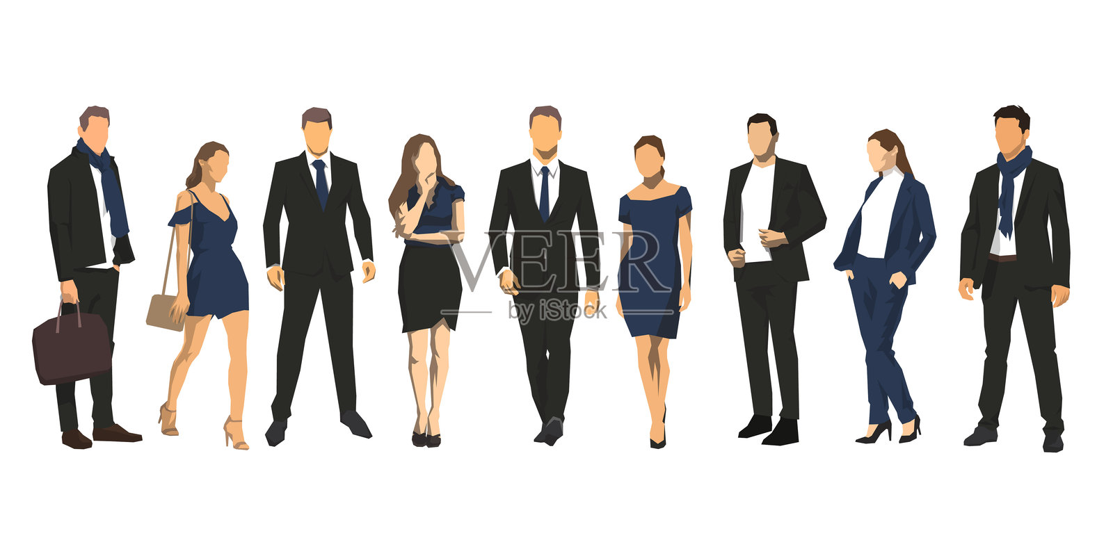 商务人士，平面设计风格的独立矢量插图，男士和女士插画图片素材