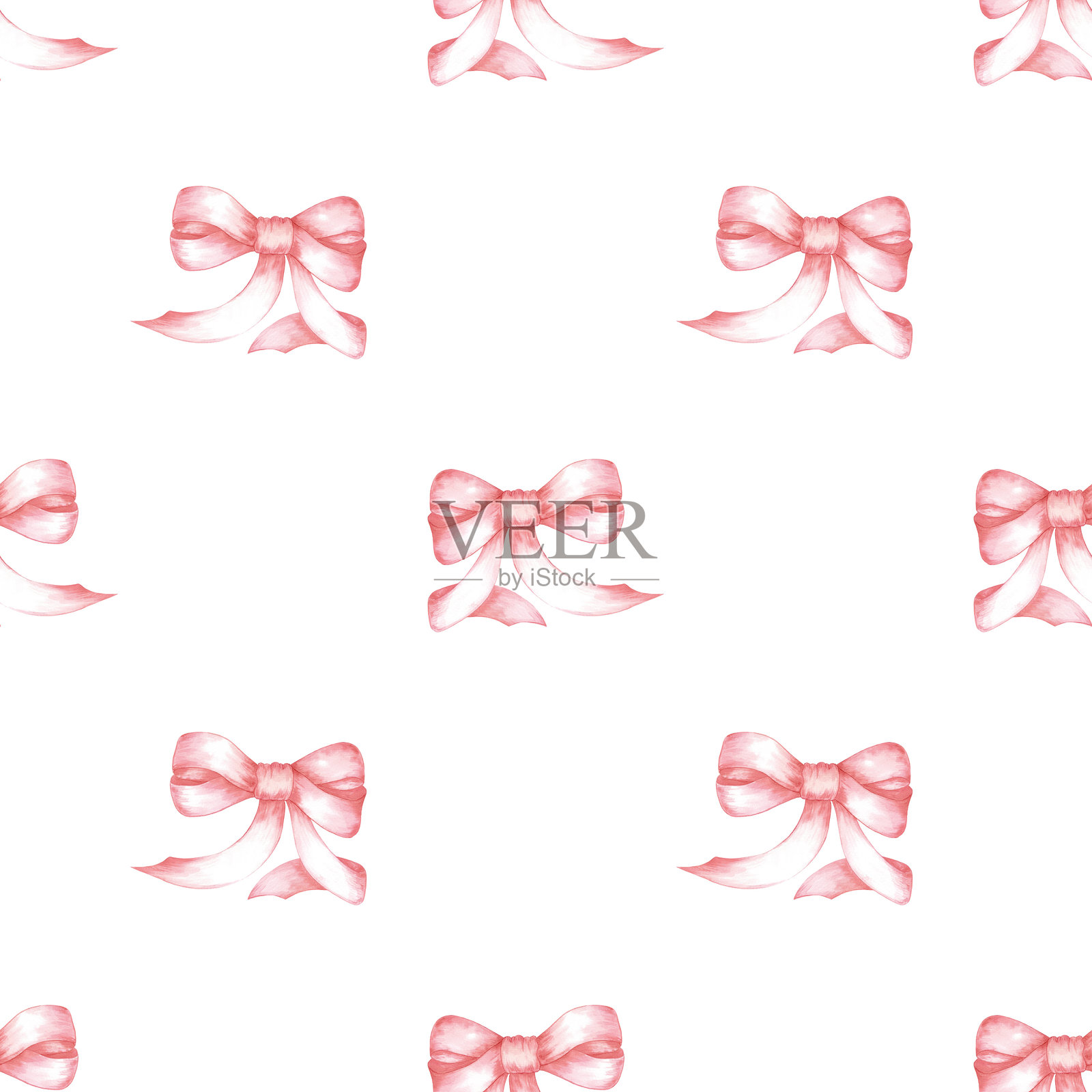 手绘水彩红色蝴蝶结无缝图案。插图独立于白色背景。可用于纺织品、面料、包装和其他印刷产品。插画图片素材