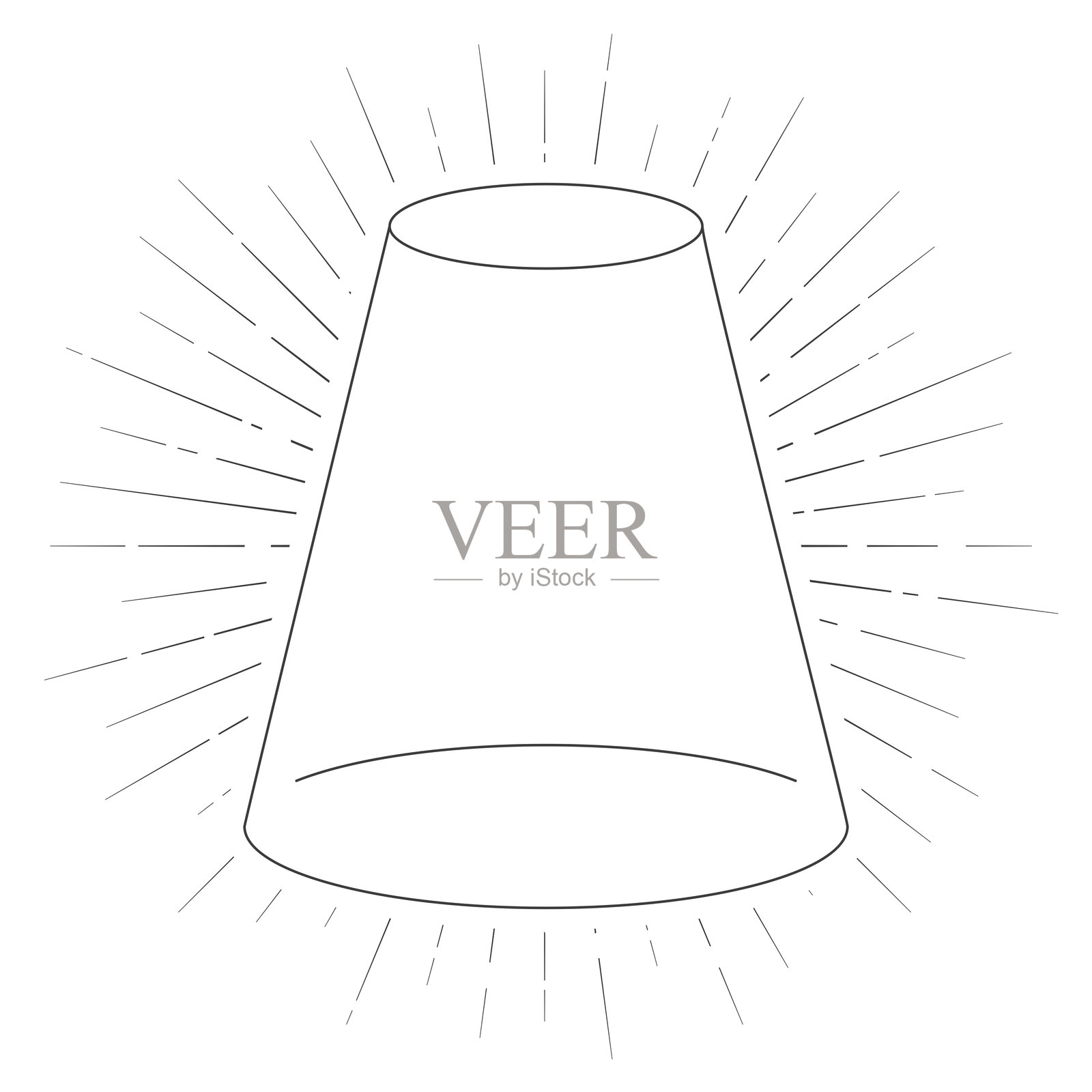 圆锥。白色背景上的线条图标，带有光芒四射的效果插画图片素材