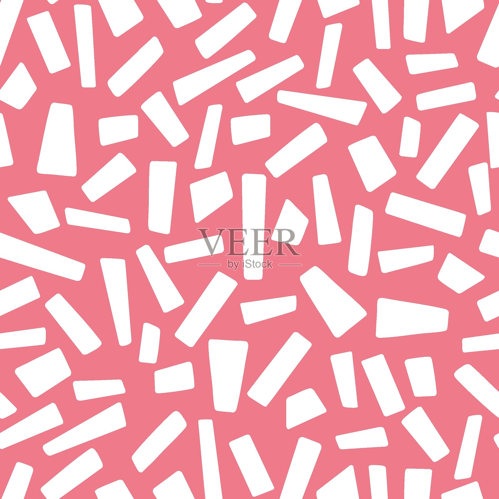 不规则的白色几何形状散落在鲜艳的粉色背景上插画图片素材