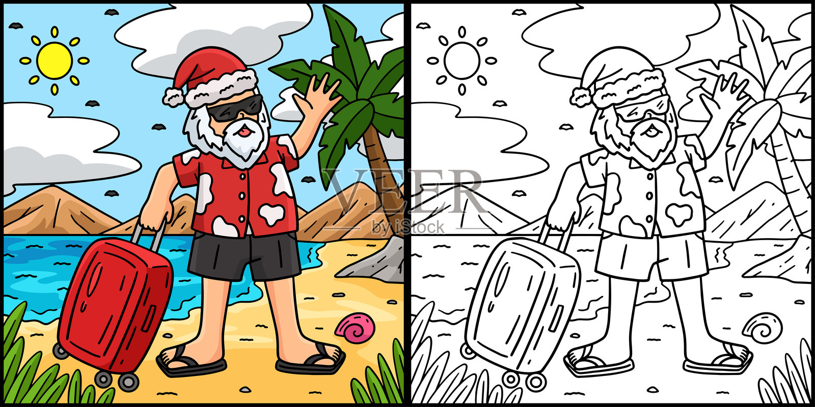 七月的圣诞节，度假中的圣诞老人插图插画图片素材