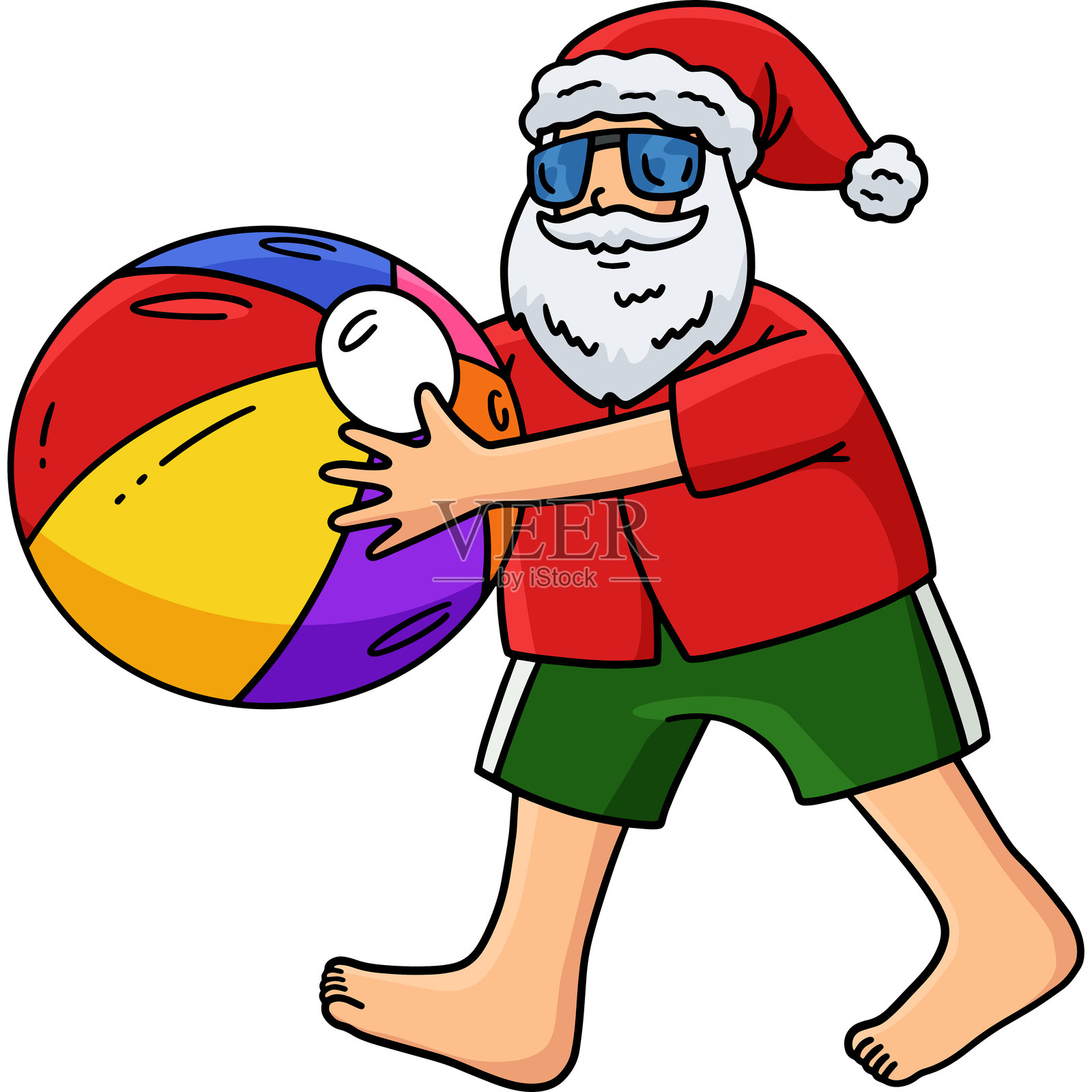 七月的圣诞节，沙滩球的圣诞老人剪贴画插画图片素材
