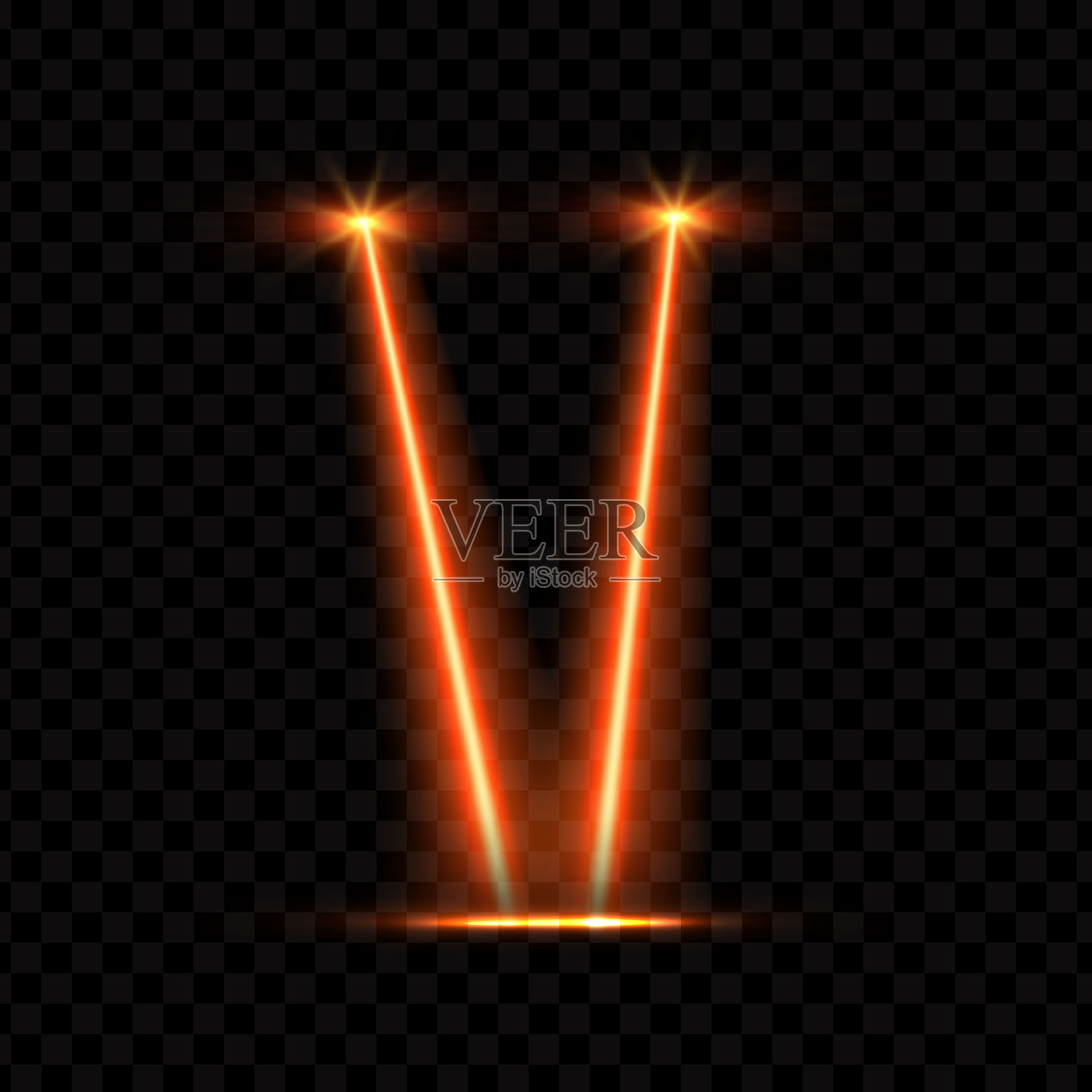 激光束。橙色霓虹双光束与闪光效果。插画图片素材