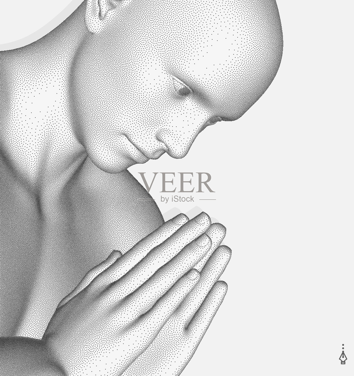 祈祷的男人。双手合十祈祷。对上帝的信仰与希望的祈祷。宗教、崇拜、爱与灵性的概念。3D矢量插图。插画图片素材