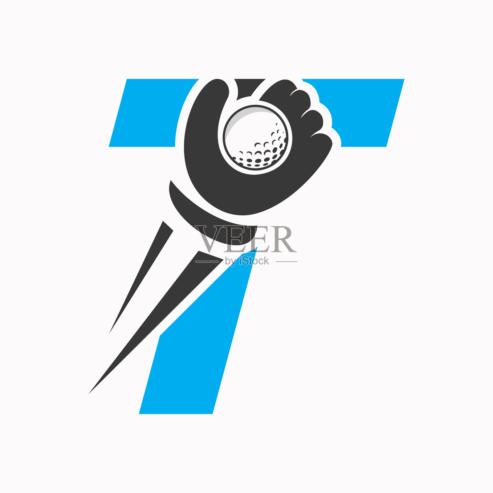 字母T概念的初始高尔夫标志，带有手和高尔夫球符号的矢量图和模板插画图片素材