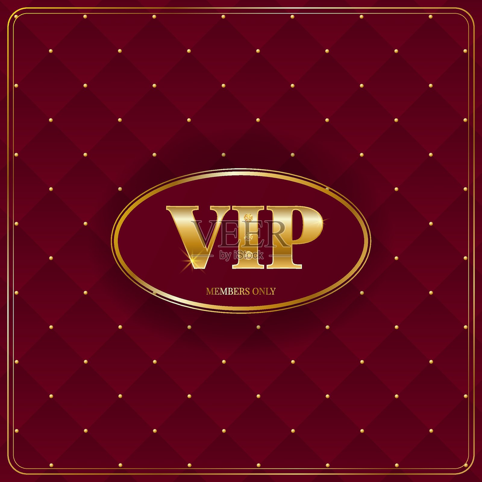 复古VIP卡，配有金色装饰和钻石。红色皮革背景。时尚的矢量插图插画图片素材