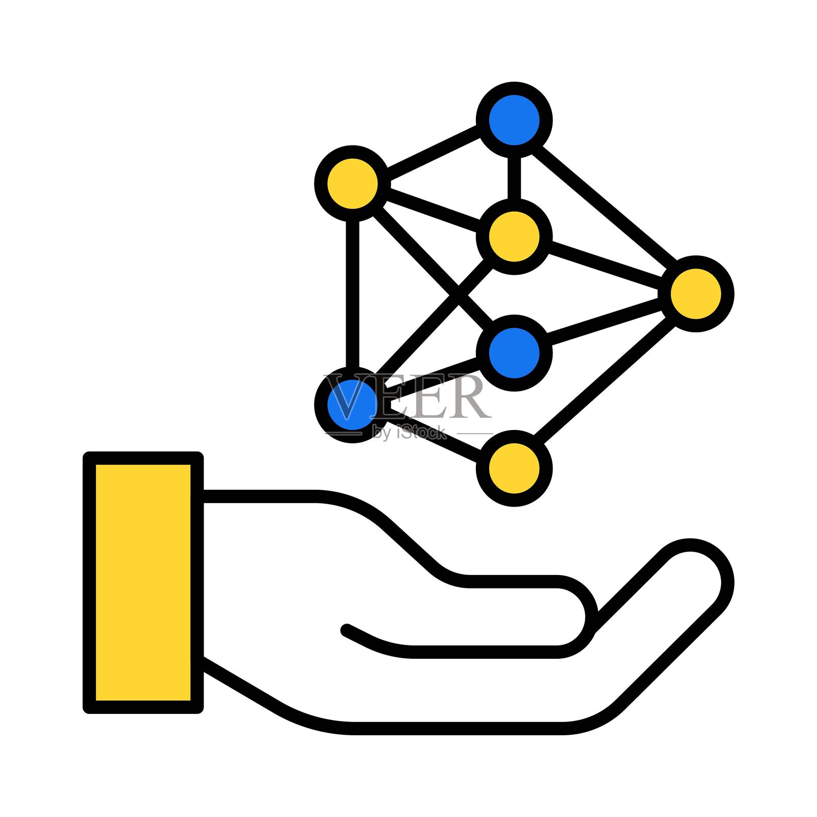 神经网络矢量填充轮廓图标。EPS 10 文件插画图片素材