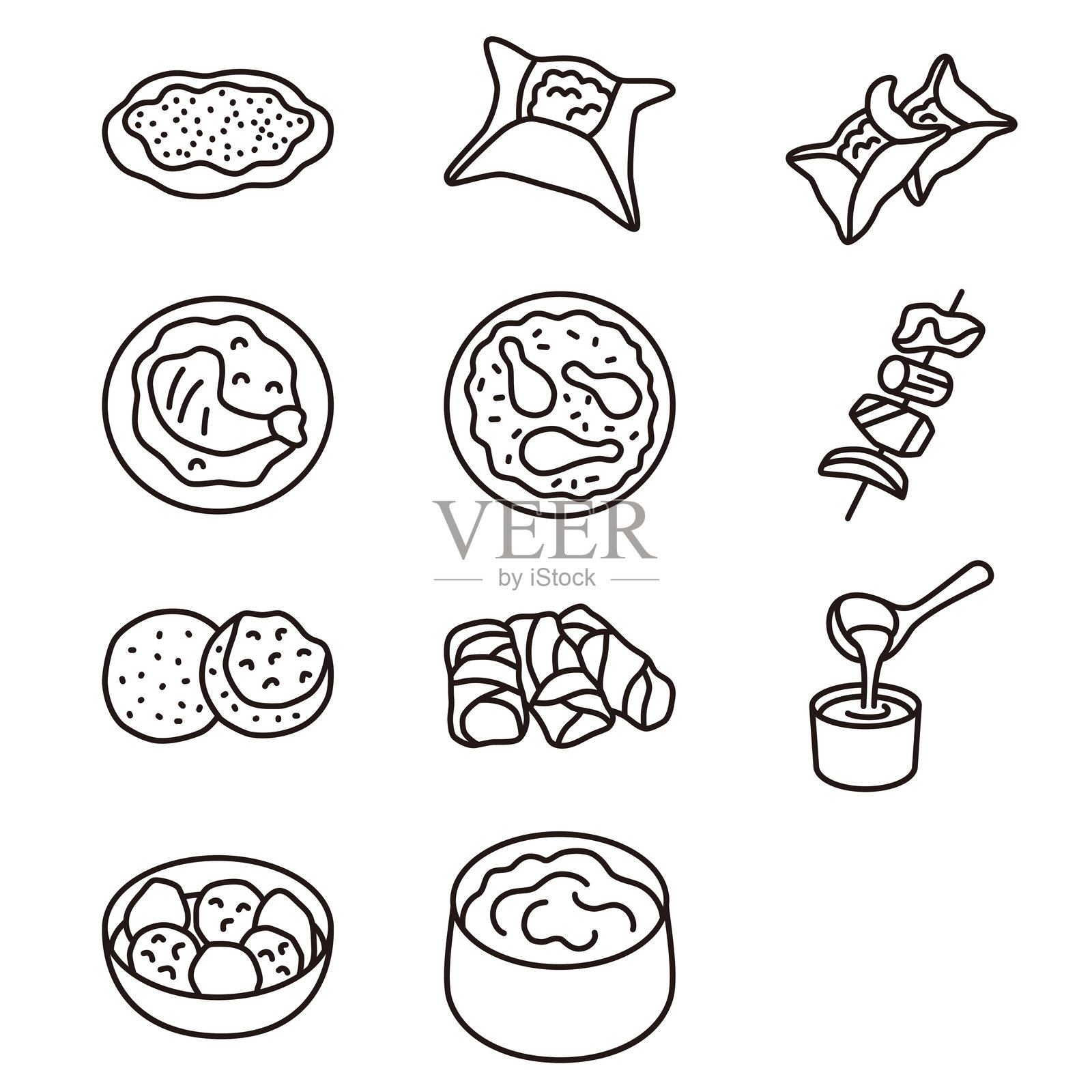 十一幅中东美食的线条画插画图片素材