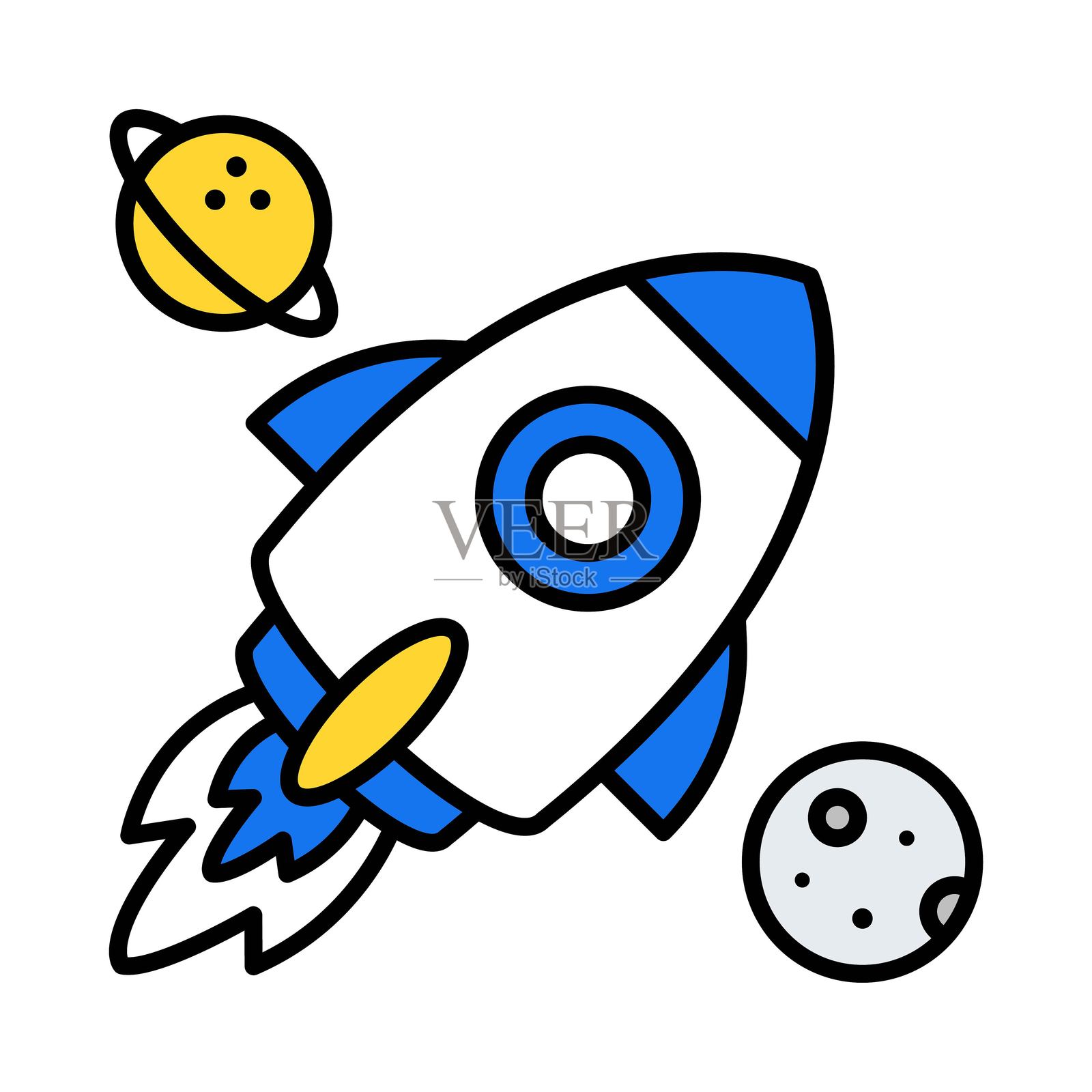 太空旅游矢量填充轮廓图标。EPS 10 文件插画图片素材