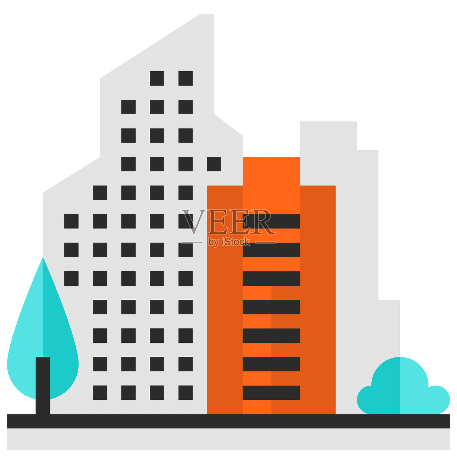 办公大楼扁平线条网页图标概念插画图片素材