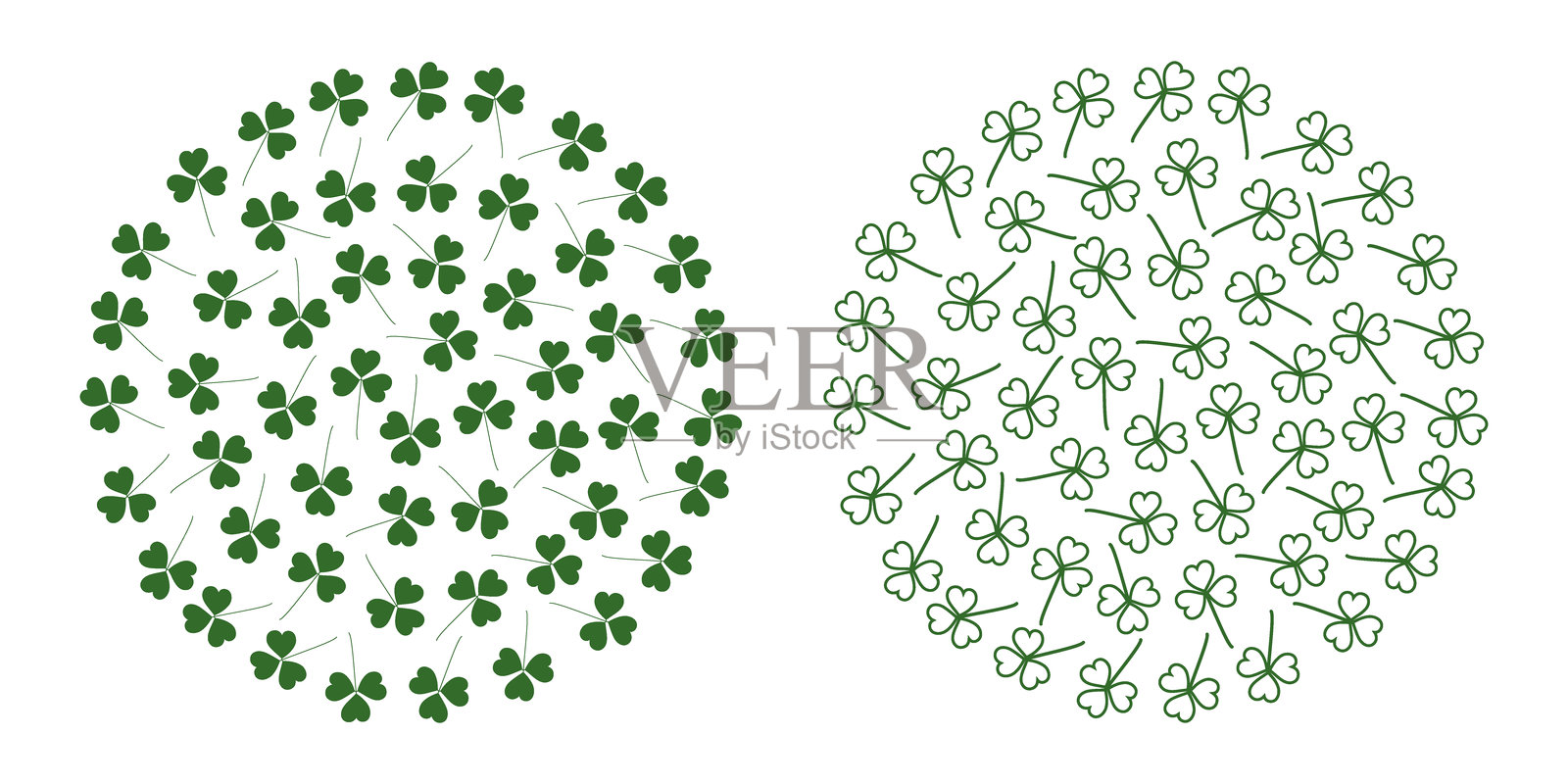填充和轮廓的三叶草圆形极简单色绿色背景集2插画图片素材