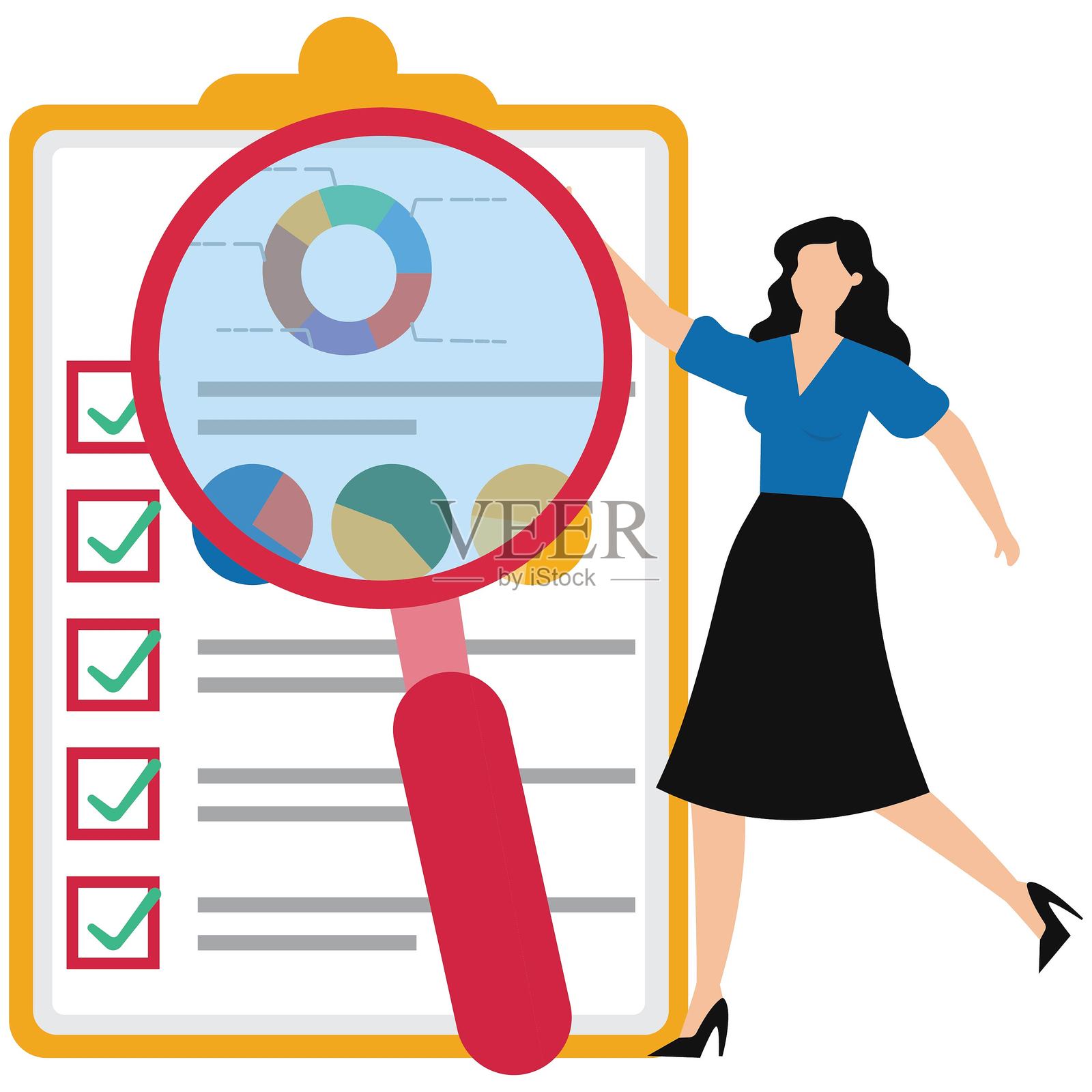 商业分析财务图表报告与商业投资规划概念及目标达成插画图片素材