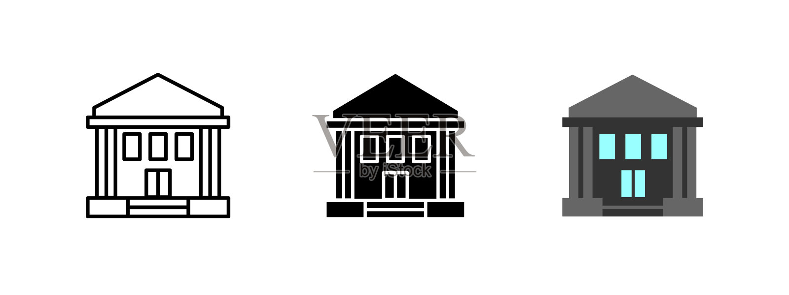 博物馆建筑图标。法院建筑符号。政府机构矢量插图。历史画廊和展览标志。遗产、纪念碑和艺术知识图标。插画图片素材