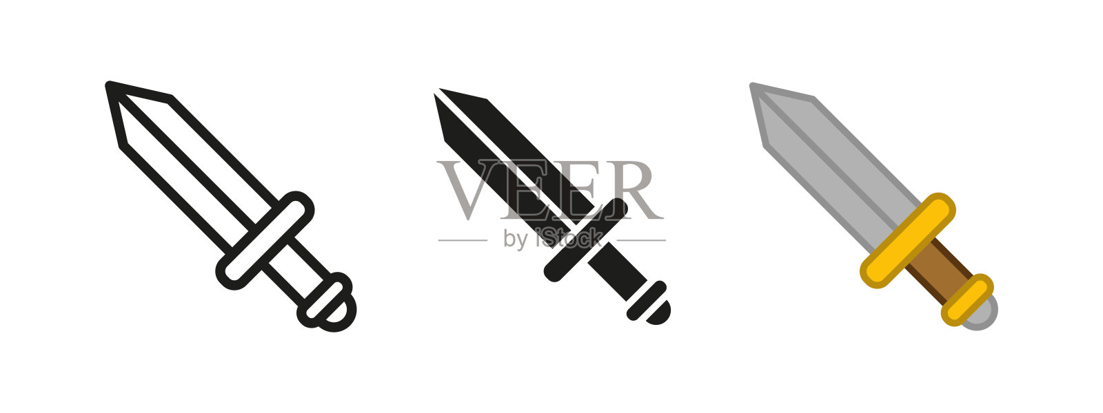 剑的图标。中世纪武器符号。骑士的刀刃矢量插图。战斗标志。锋利的钢铁图形。战士与战斗概念。插画图片素材