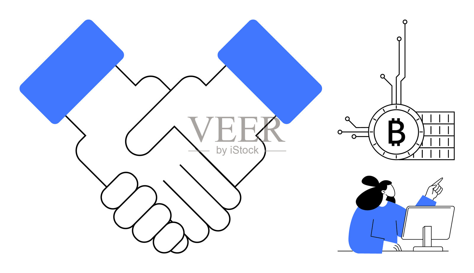 数字货币中的区块链数字协议与在线协作插画图片素材