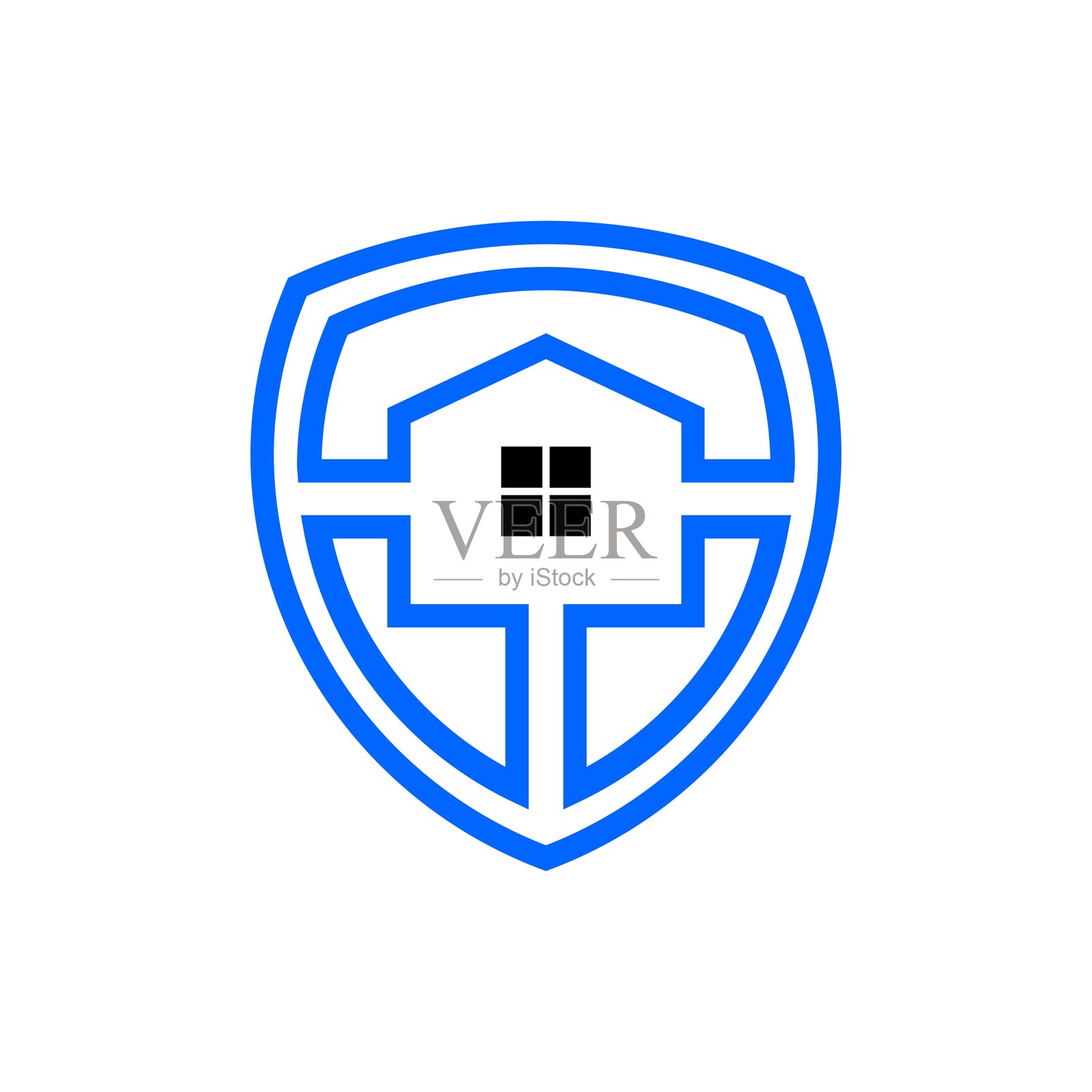 房屋在盾牌内的插图。适合与家庭安全相关的任何业务。插画图片素材