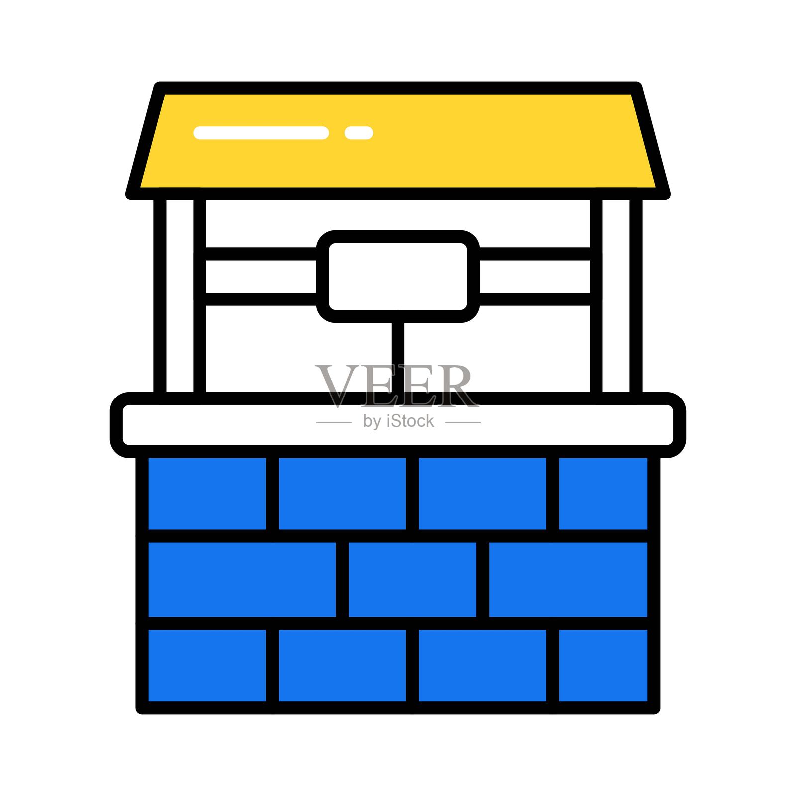 水井矢量填充轮廓图标。EPS 10 文件插画图片素材