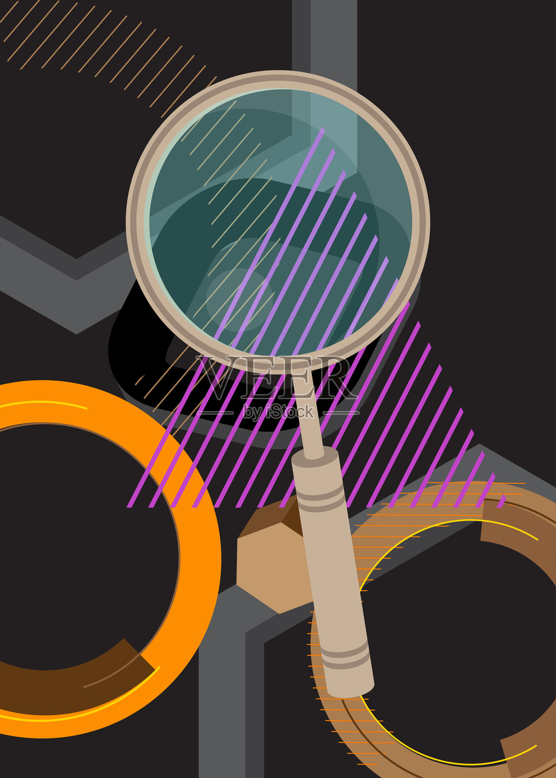 放大镜几何图形复古主题背景。极简几何元素。复古抽象形状矢量插图。插画图片素材