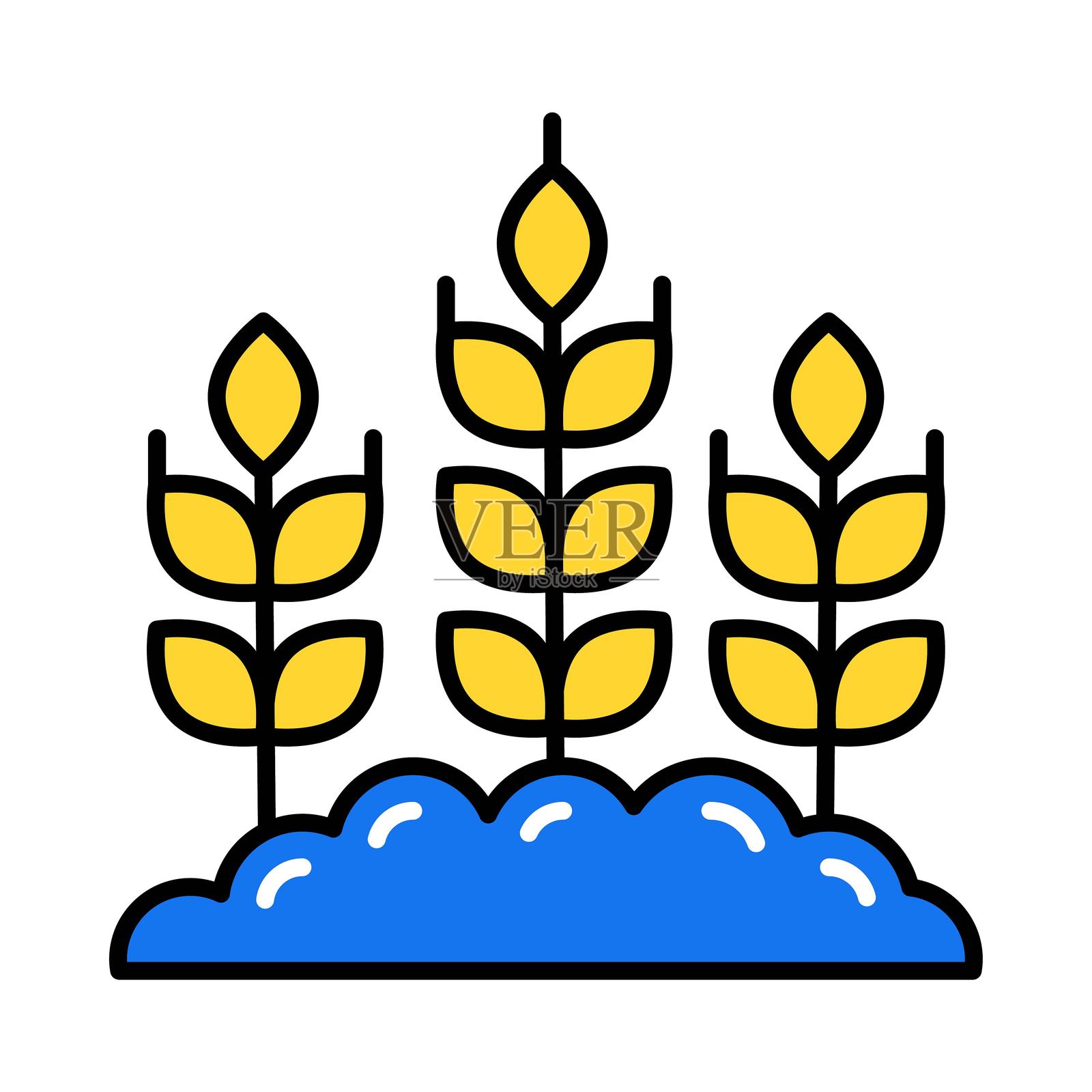 小麦谷物矢量填充轮廓图标。EPS 10 文件插画图片素材