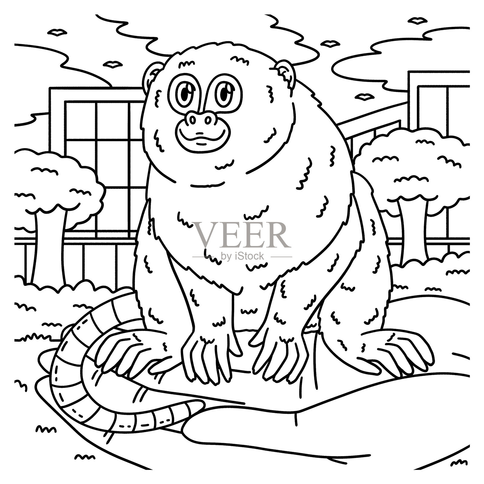 侏儒狨猴涂色页，适合儿童使用插画图片素材