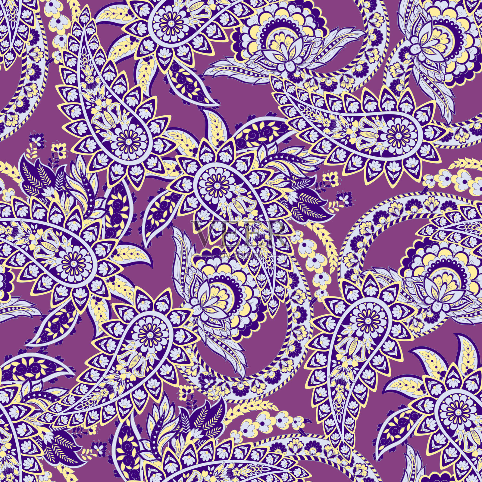 佩斯利和民族花卉无缝矢量图案。复古花卉背景插画图片素材