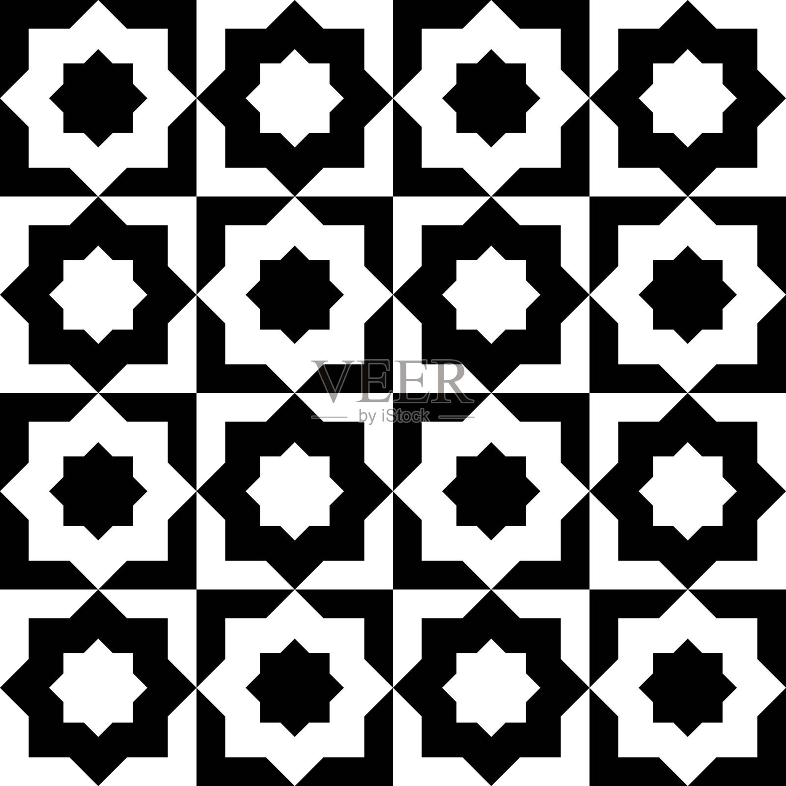 几何图案，黑白色。无缝花卉图案-654。插画图片素材