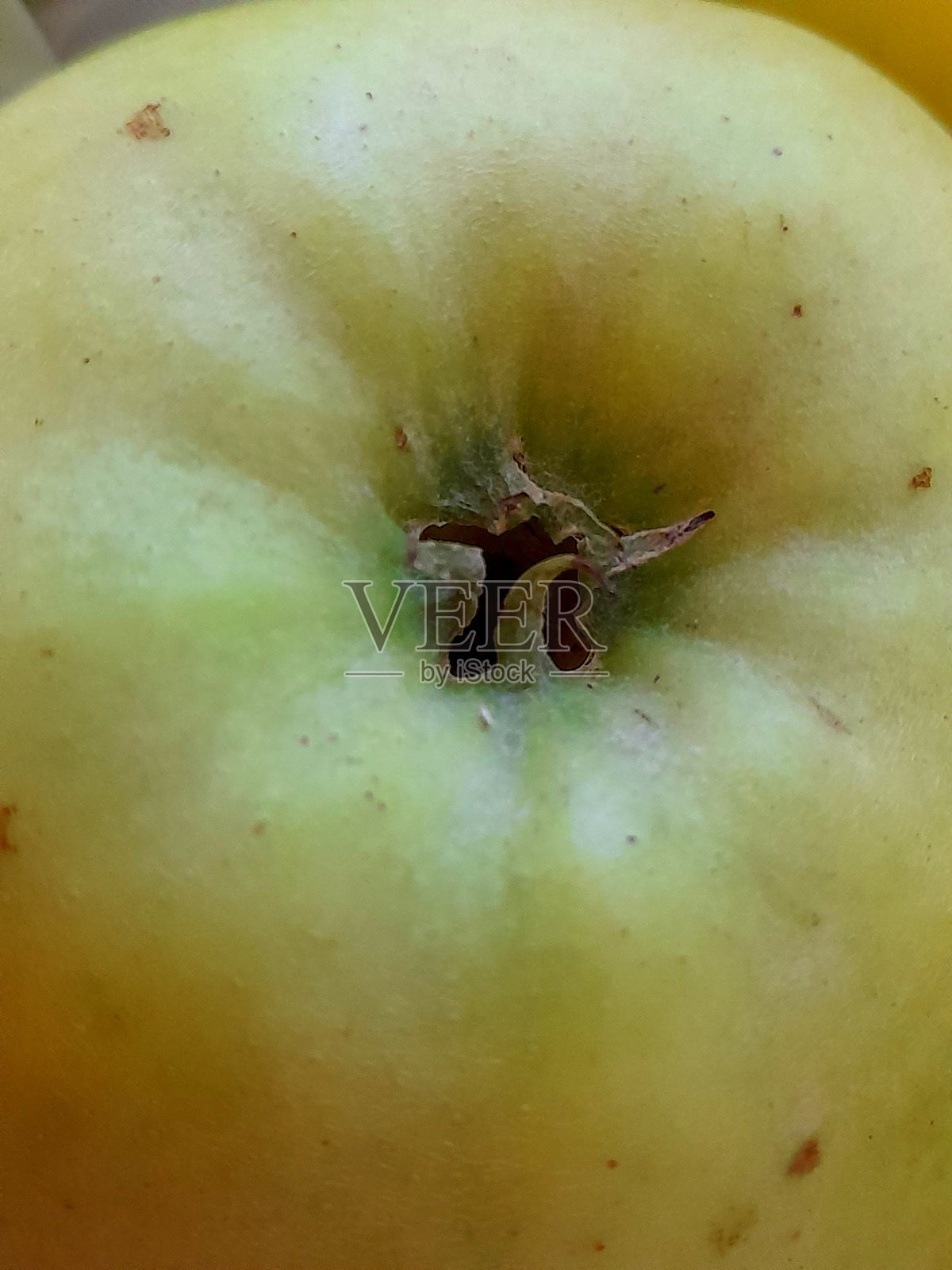 一个绿色苹果的特写。照片摄影图片