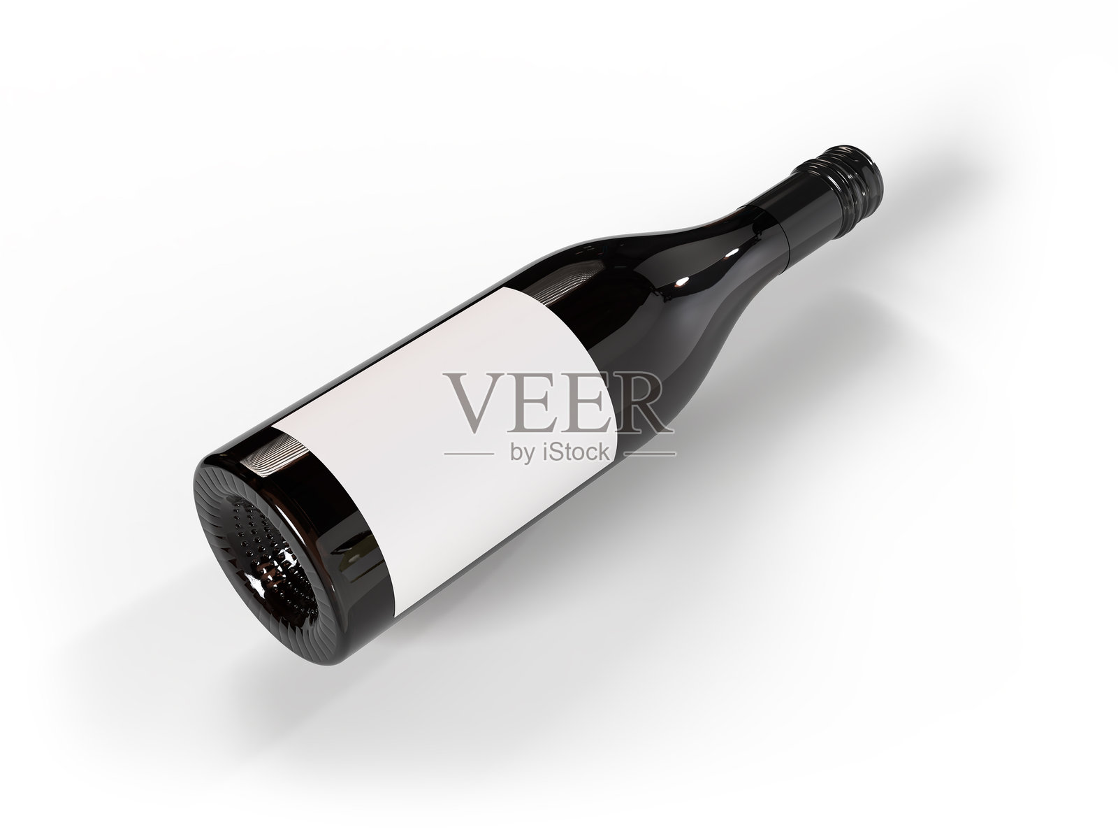 3D模型的葡萄酒或香槟瓶，带有铝箔盖和标签，背景为单色。瓶子容器用于香槟、酒精饮料、水、液体产品和葡萄酒。请放置您的产品设计。照片摄影图片