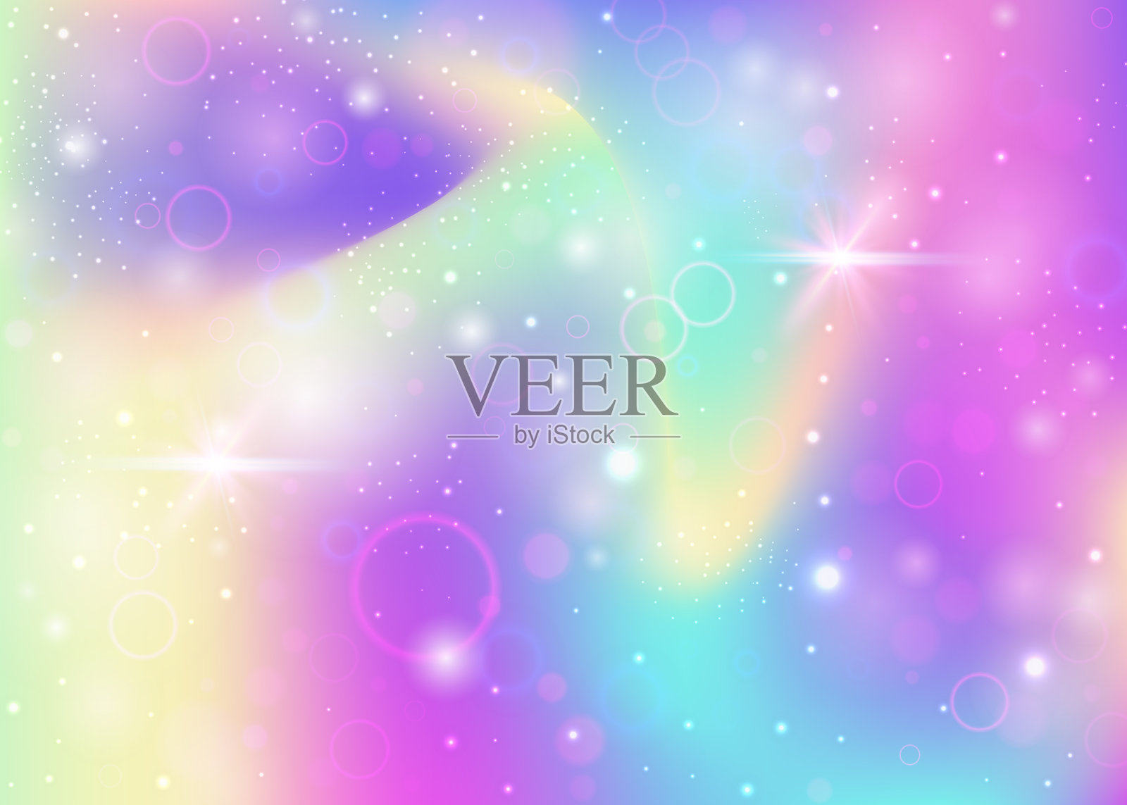 女孩全息图。粉色魔法图案。仙女邀请函。全息闪光邀请。紫色幻想背景。蓝色魔法渐变。公主背景。霓虹女孩全息图。插画图片素材