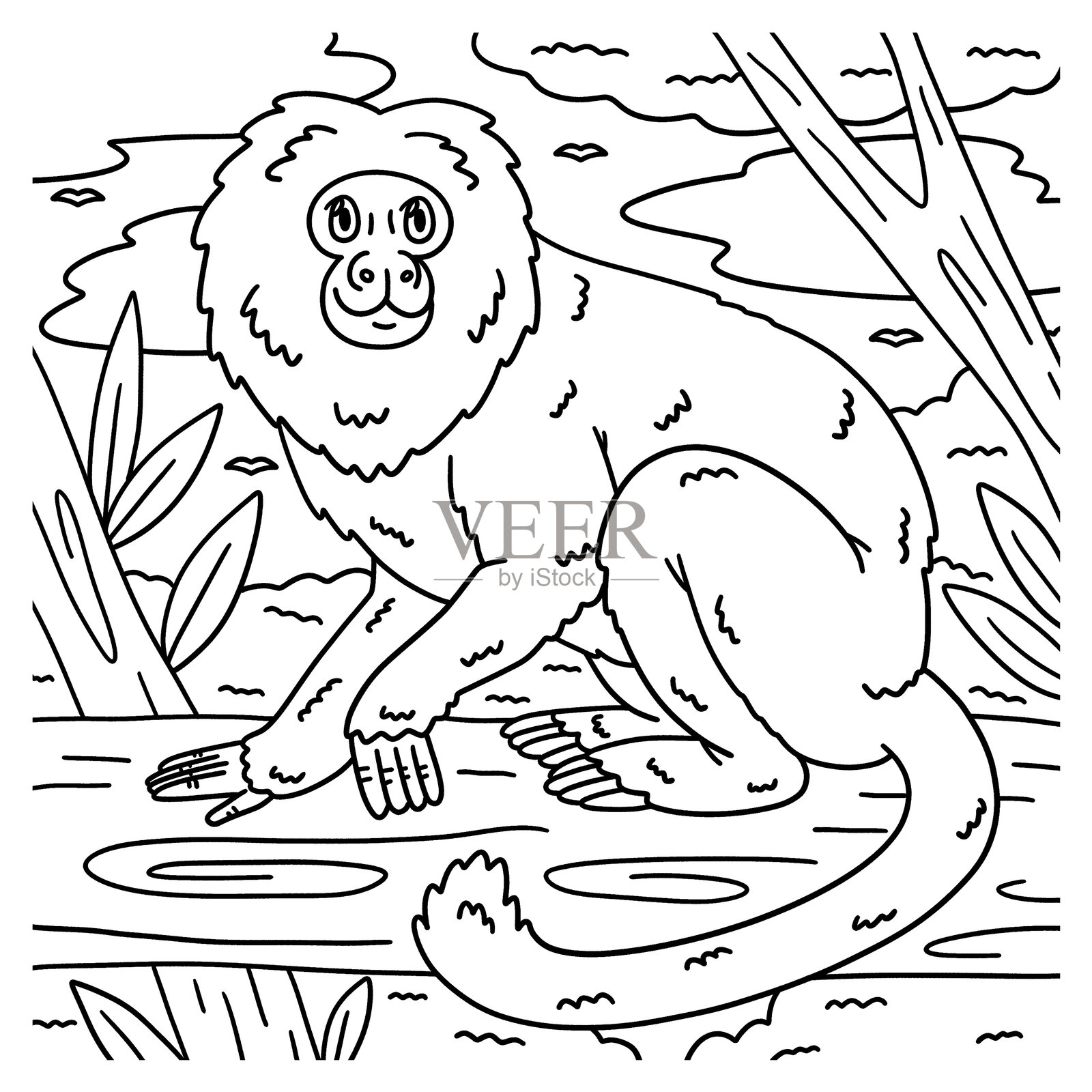 金狮面猿猴儿童涂色页插画图片素材