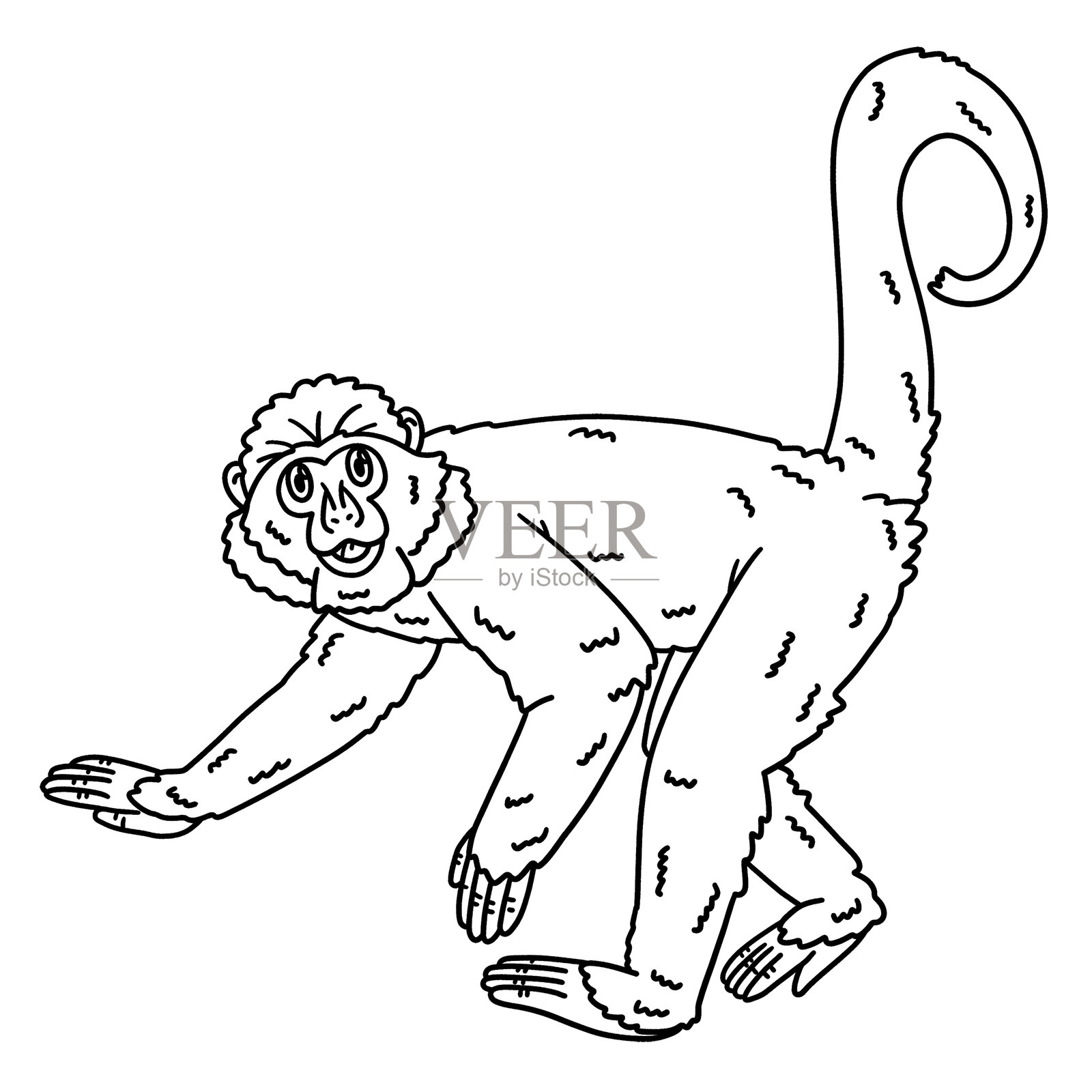 蓝色猴子动物孤立的儿童涂色页插画图片素材