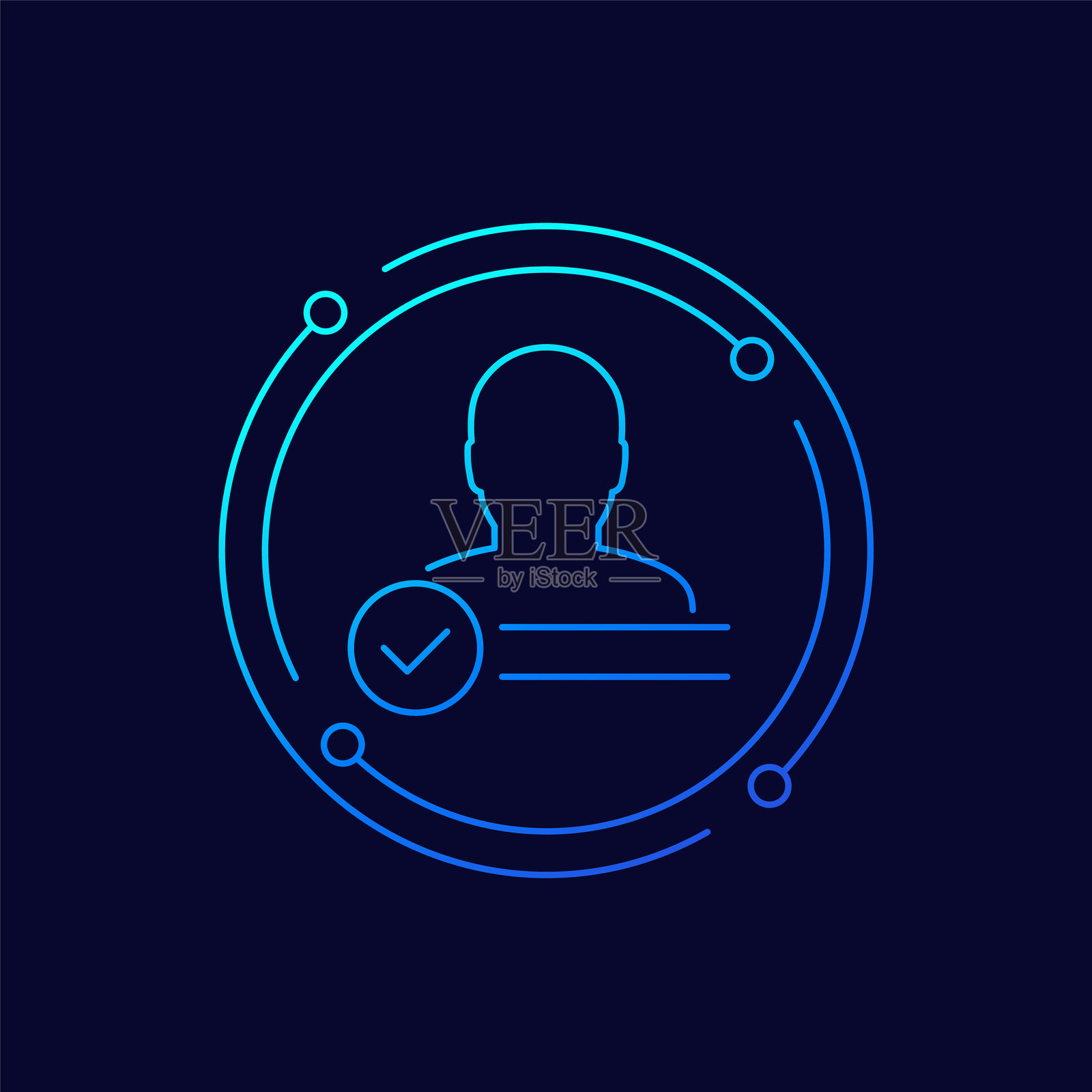 账户验证图标，用户与勾选标记的线性设计插画图片素材