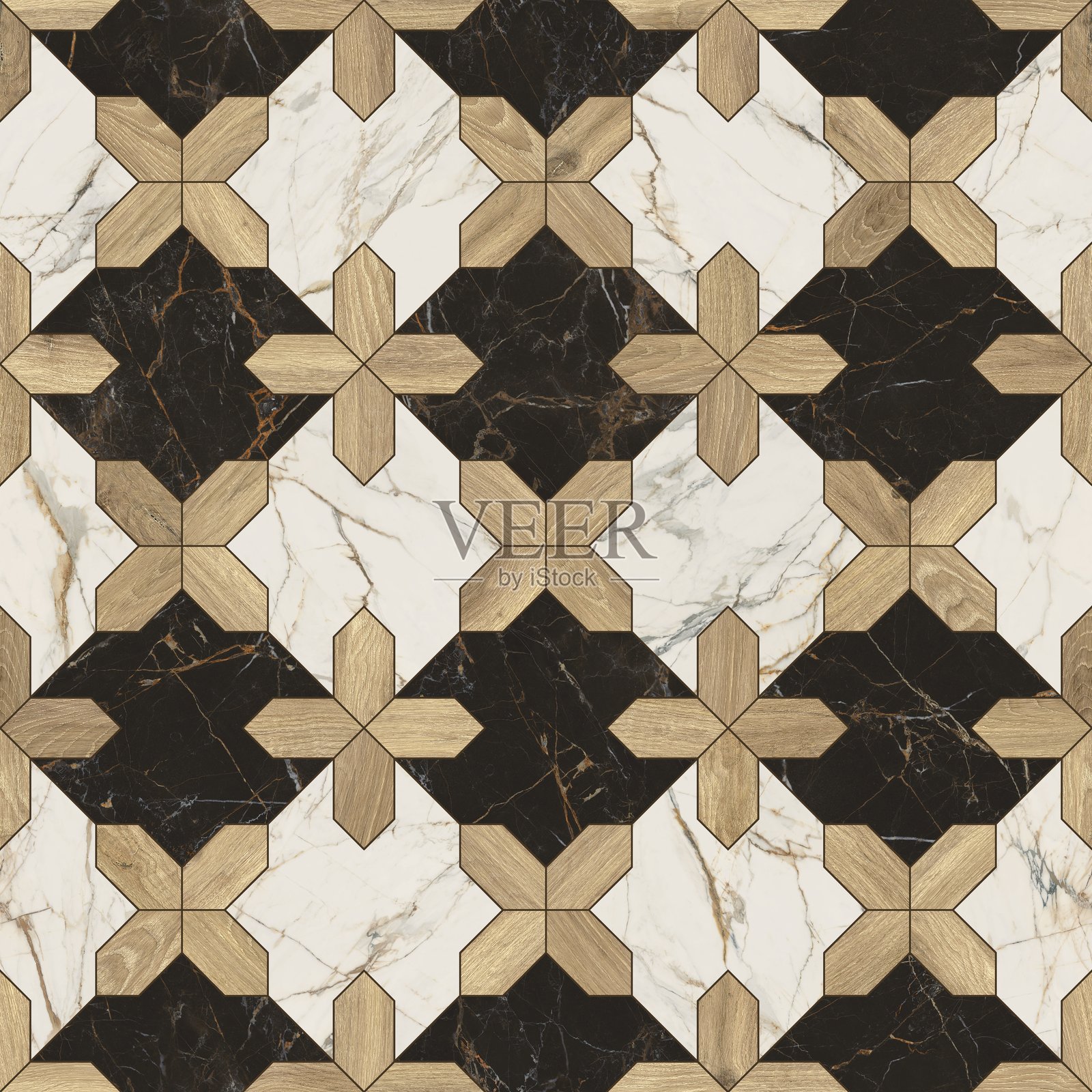 现代几何图案，结合大理石和木材纹理照片摄影图片