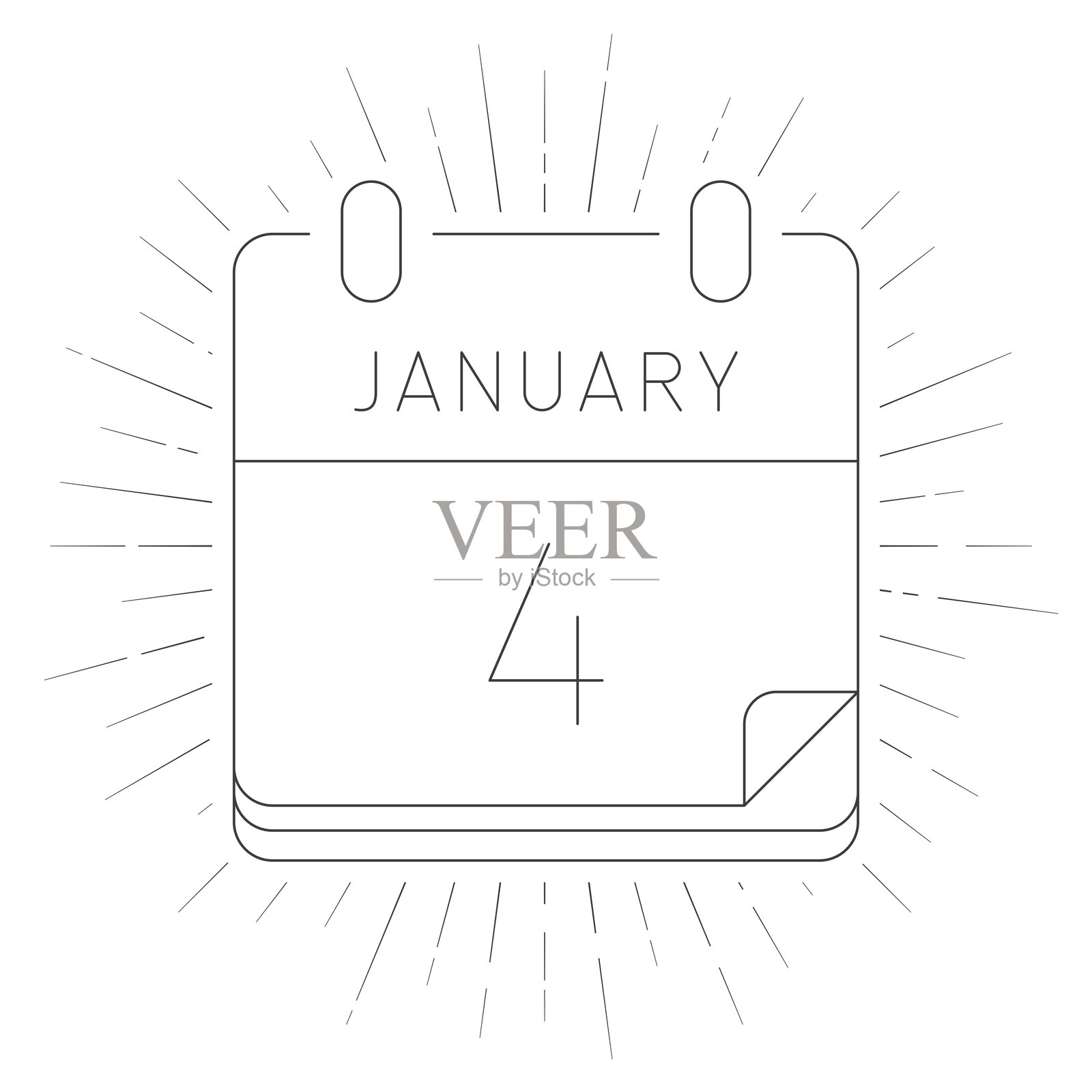 1月4日。白色背景上的太阳光芒线条图标插画图片素材