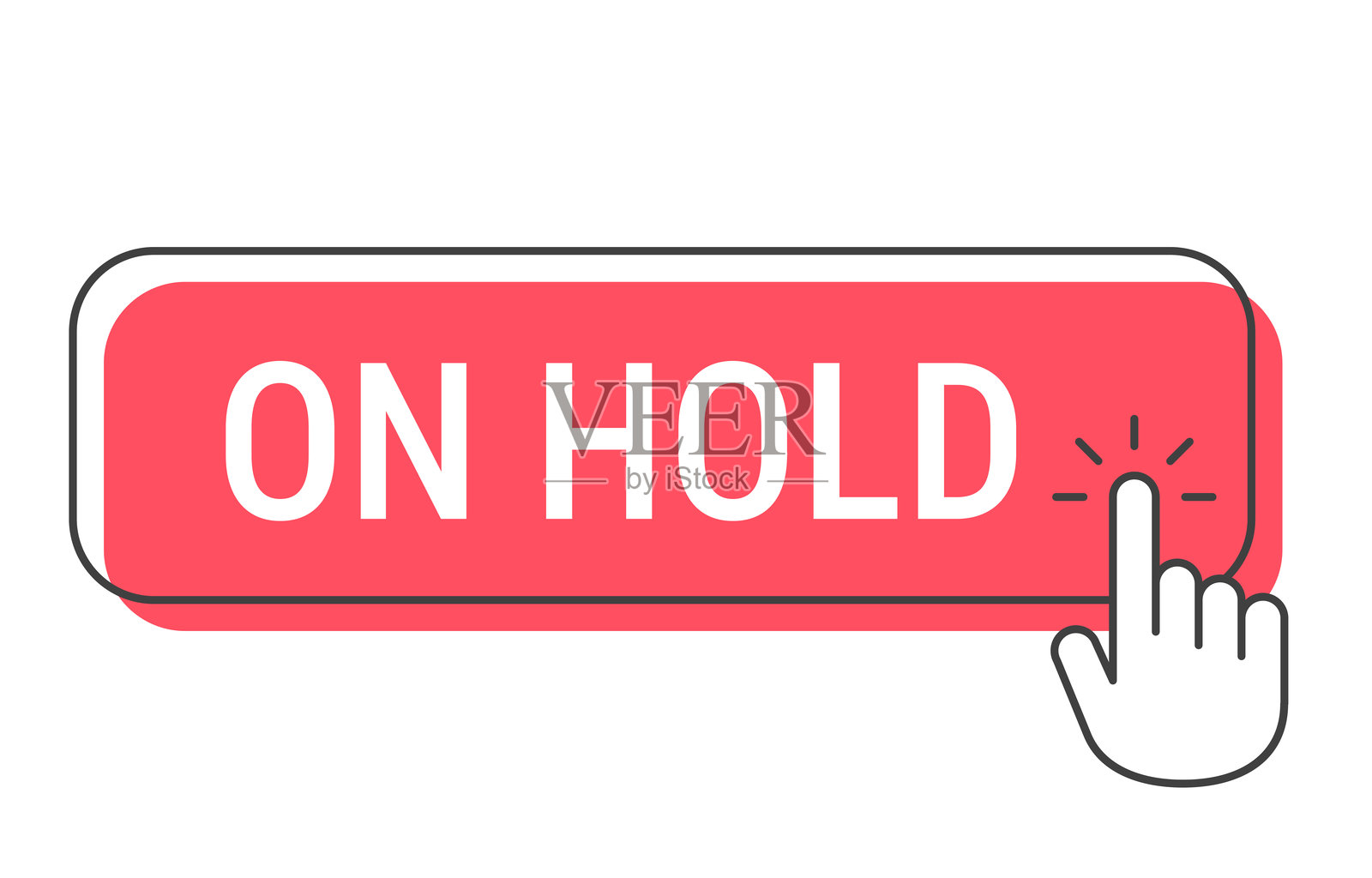 暂停 - 白色背景上带手形光标的点击按钮插画图片素材