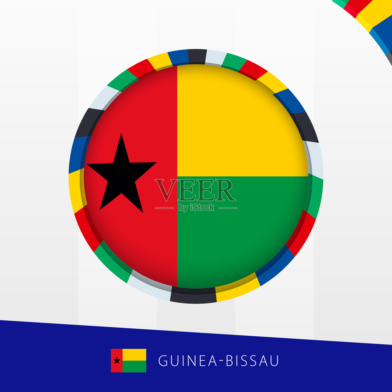 几内亚比绍国旗与彩色圆形边框。插画图片素材
