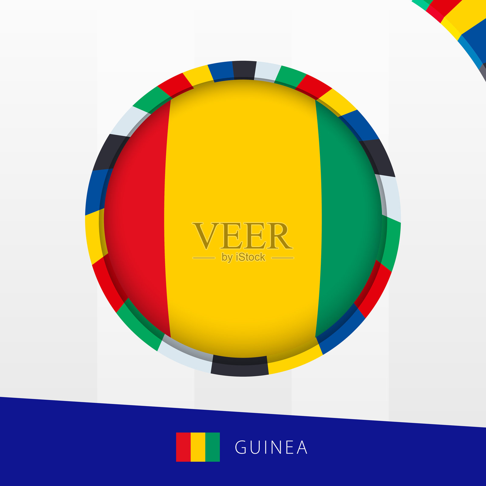 几内亚国旗与彩色圆形边框。插画图片素材