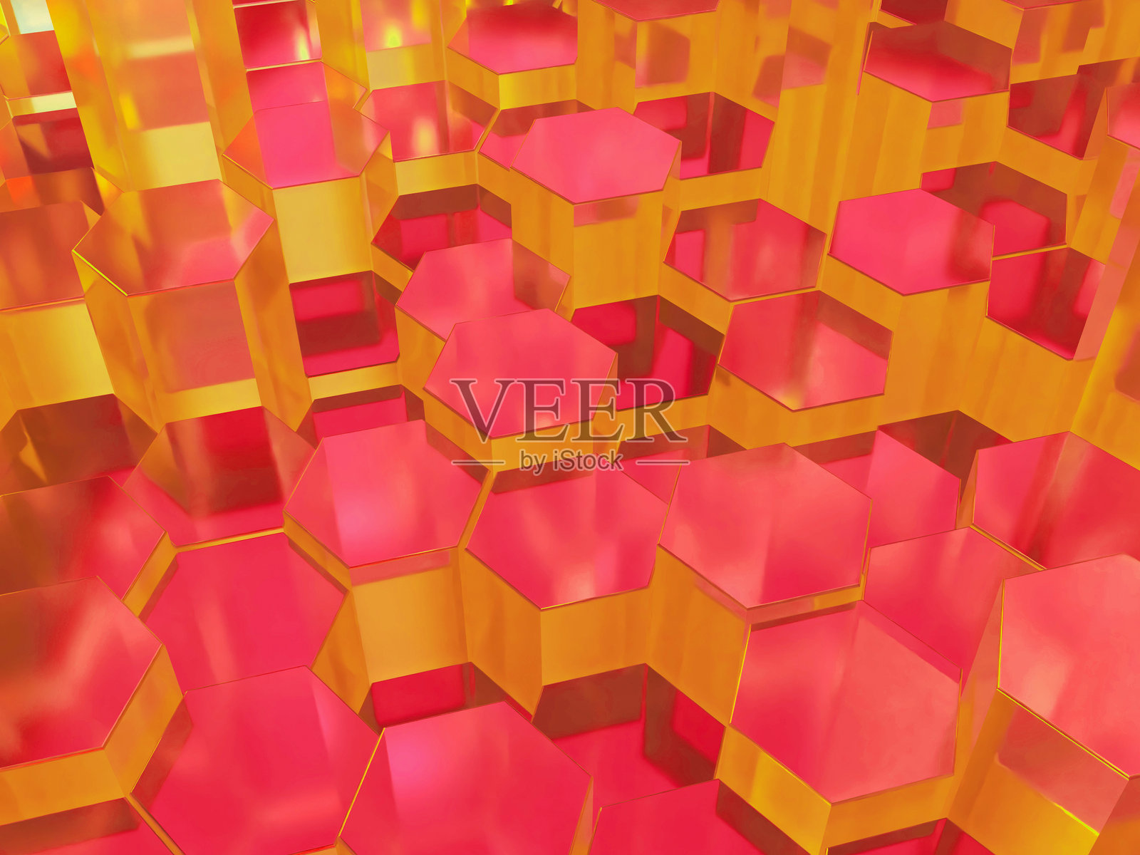 由六角柱体构成的几何空间的3D插图照片摄影图片