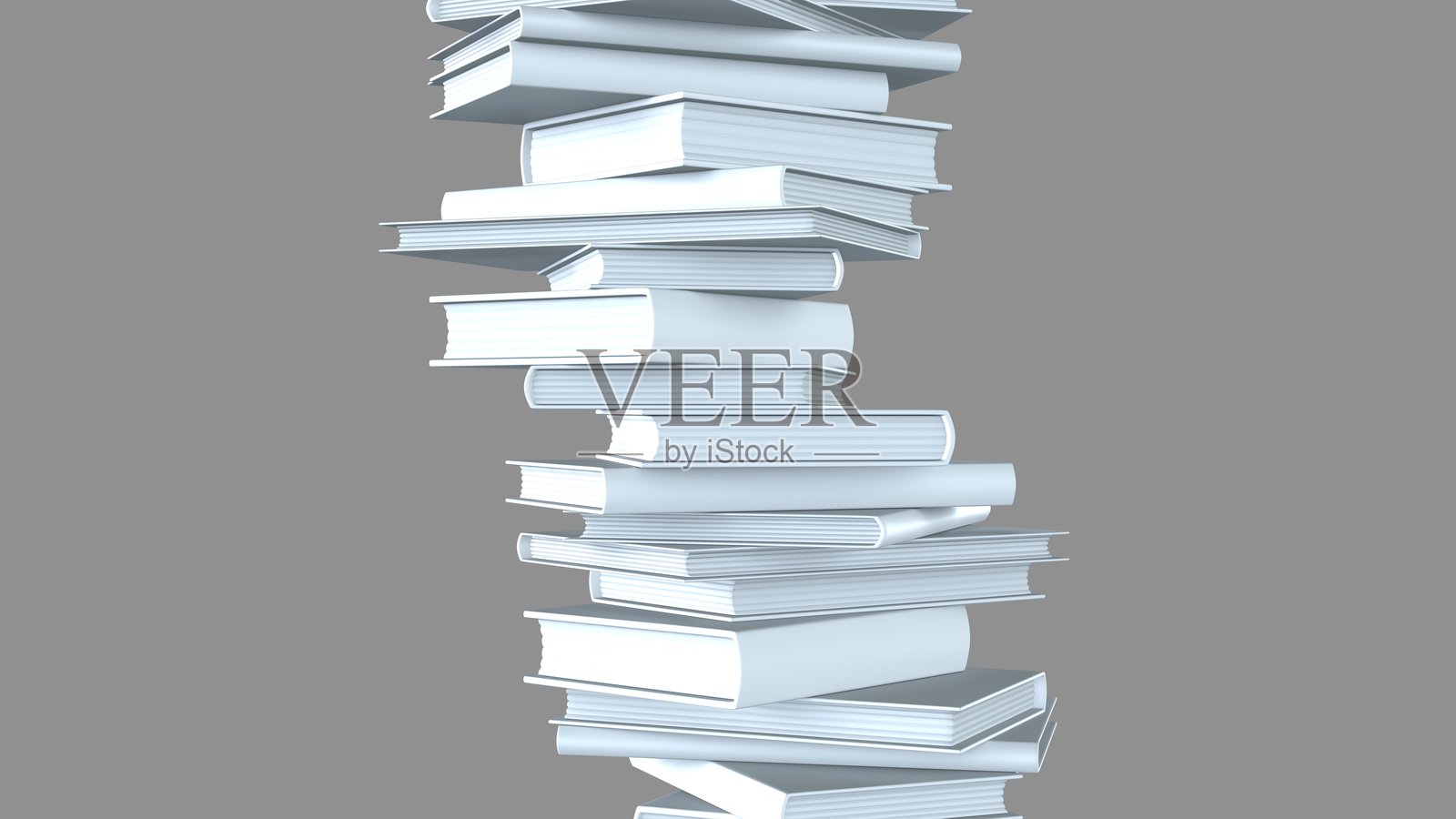 堆叠的白色书籍孤立在灰色背景上。照片摄影图片