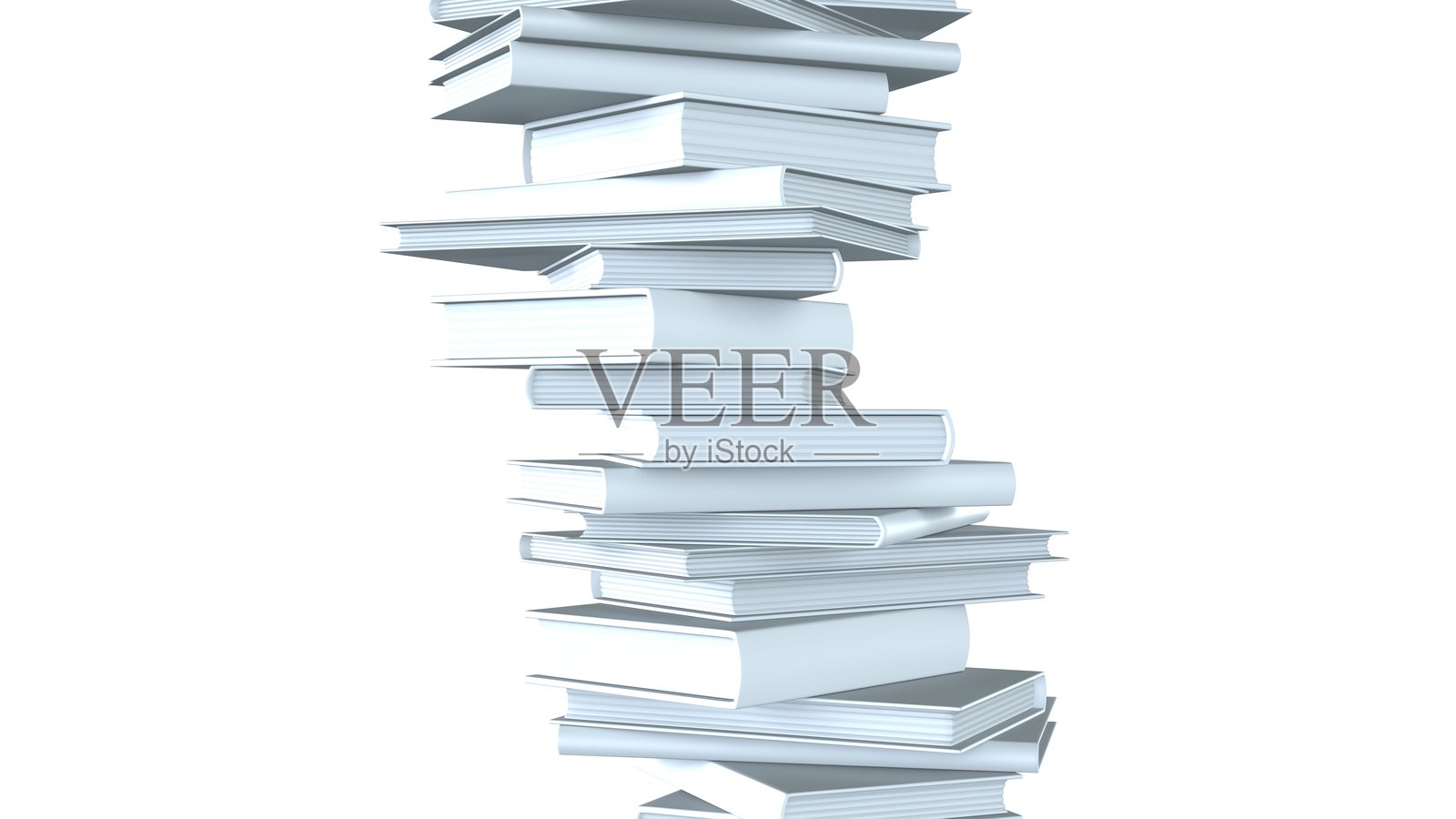 堆叠的白色书籍，背景为白色。照片摄影图片