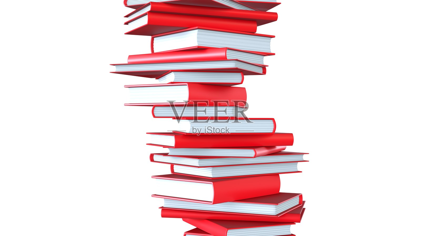 堆叠的红色书籍，背景为白色。照片摄影图片
