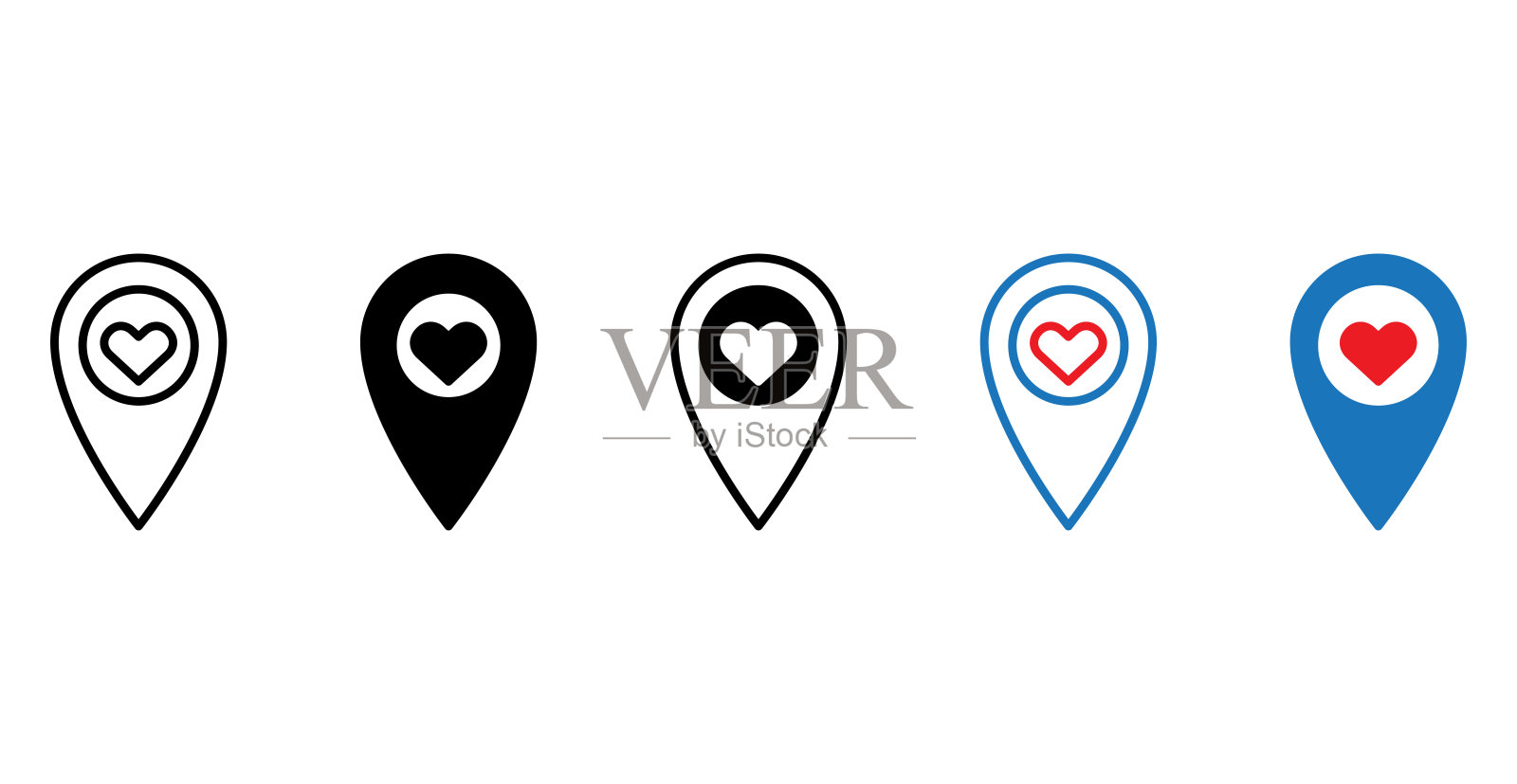 地图图钉位置心形图标，矢量插图插画图片素材
