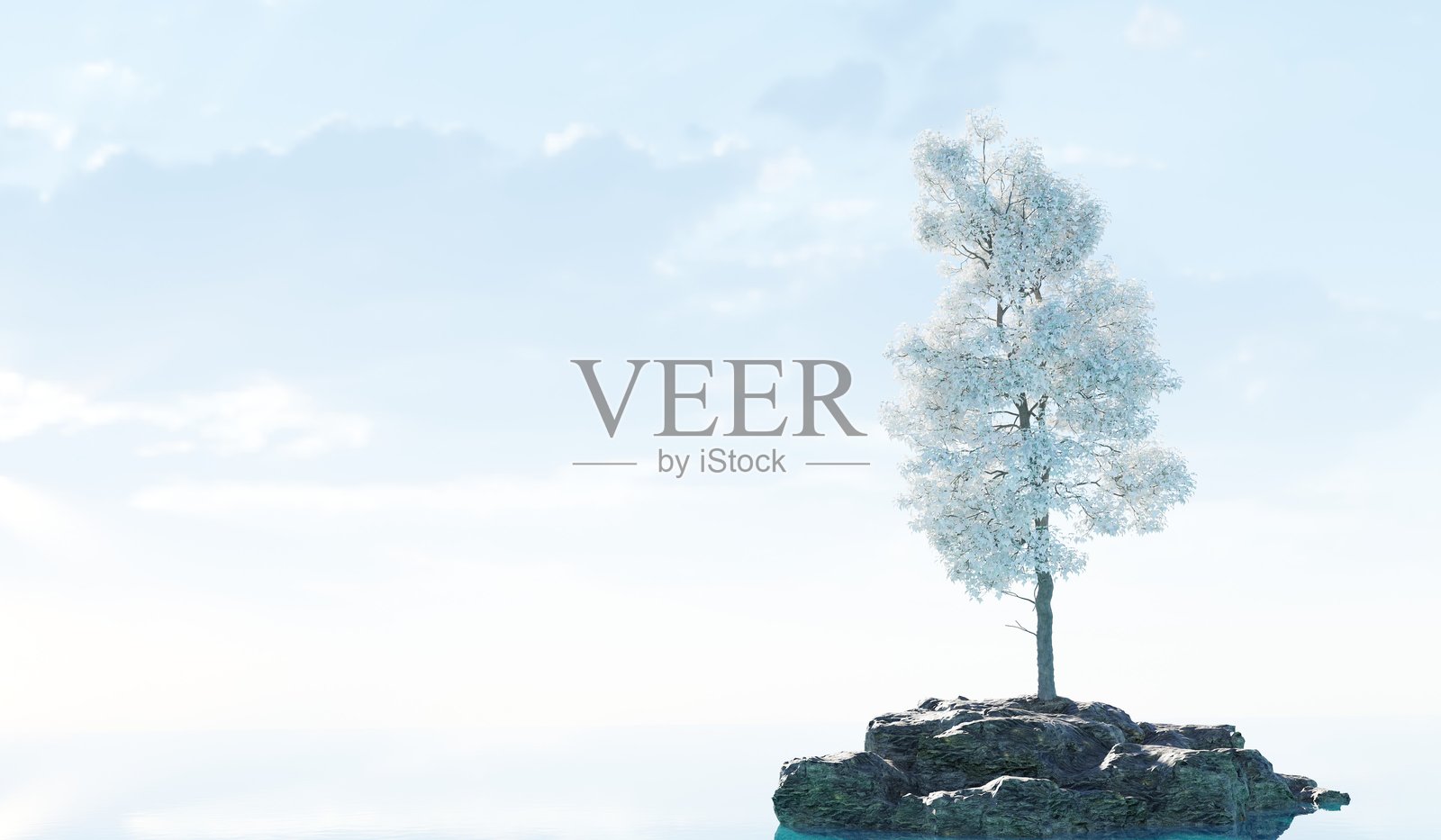 小岛上的树，水面，湖泊，3D插图照片摄影图片