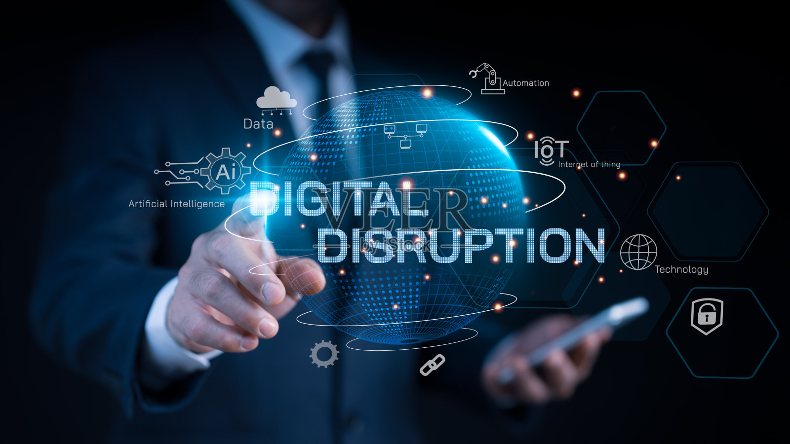 数字分发、新技术变革管理、物联网（IoT）、大数据、业务流程战略、云计算、运营自动化和客户服务管理照片摄影图片