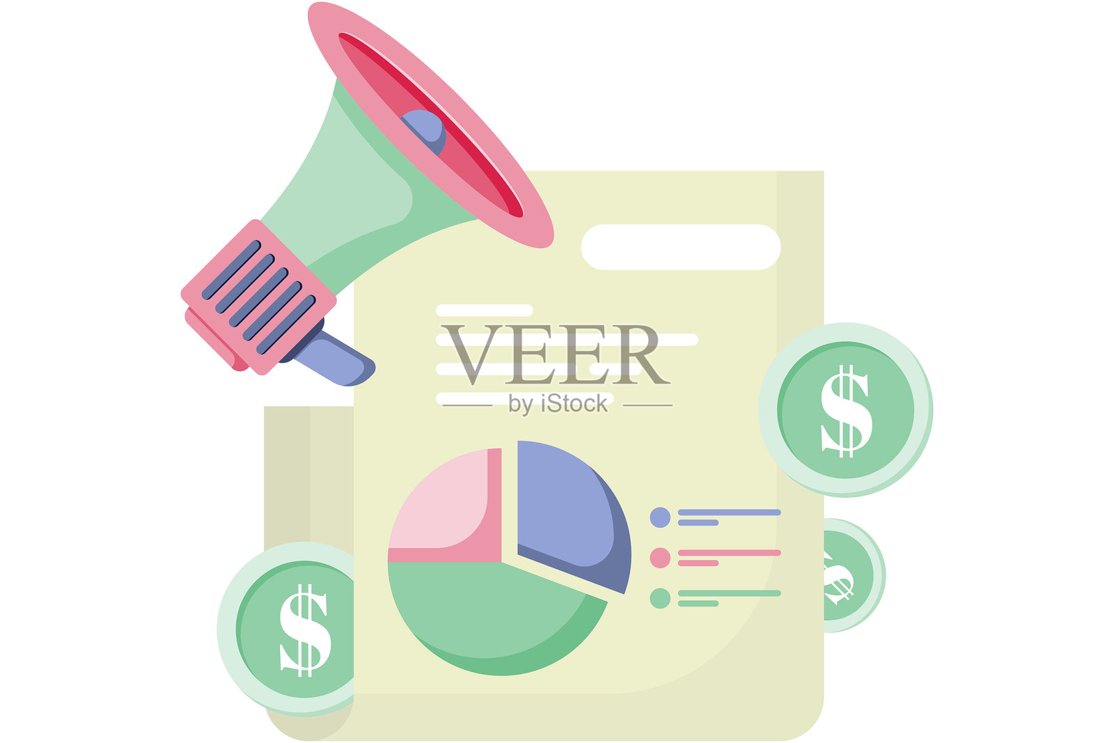 扩音器和饼图演示插画图片素材