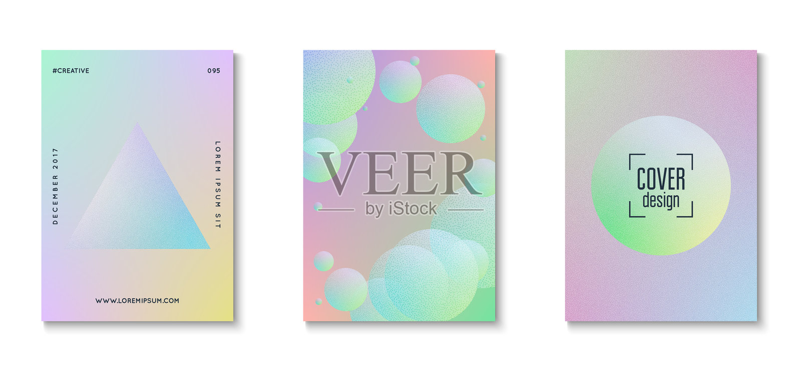 全息形状。创意标牌。纹理三角海报。粉色颗粒渐变集。抽象设计。美学圆形模板。全息横幅。紫色全息形状。插画图片素材