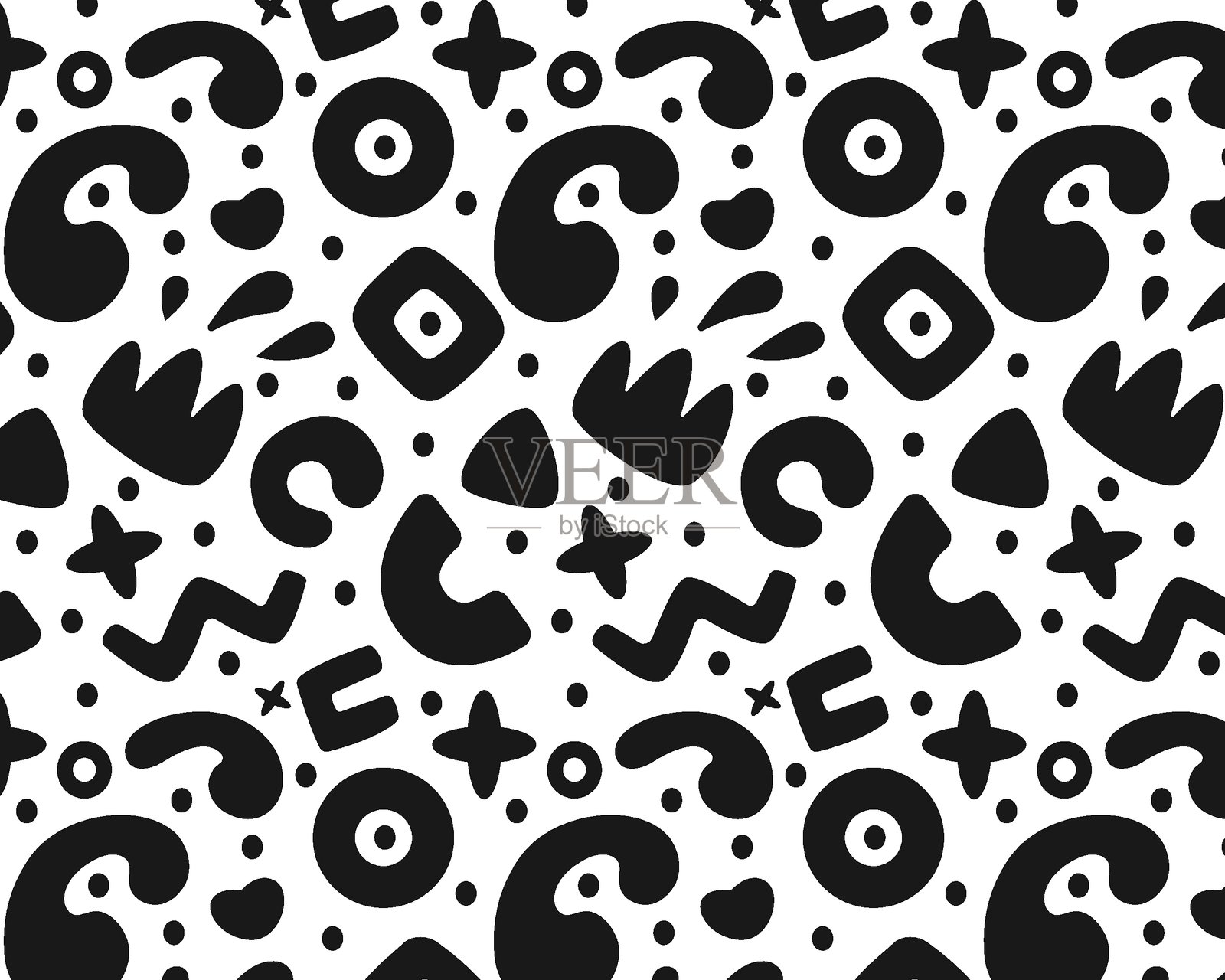 抽象黑白图形。手绘。矢量图案。插画图片素材