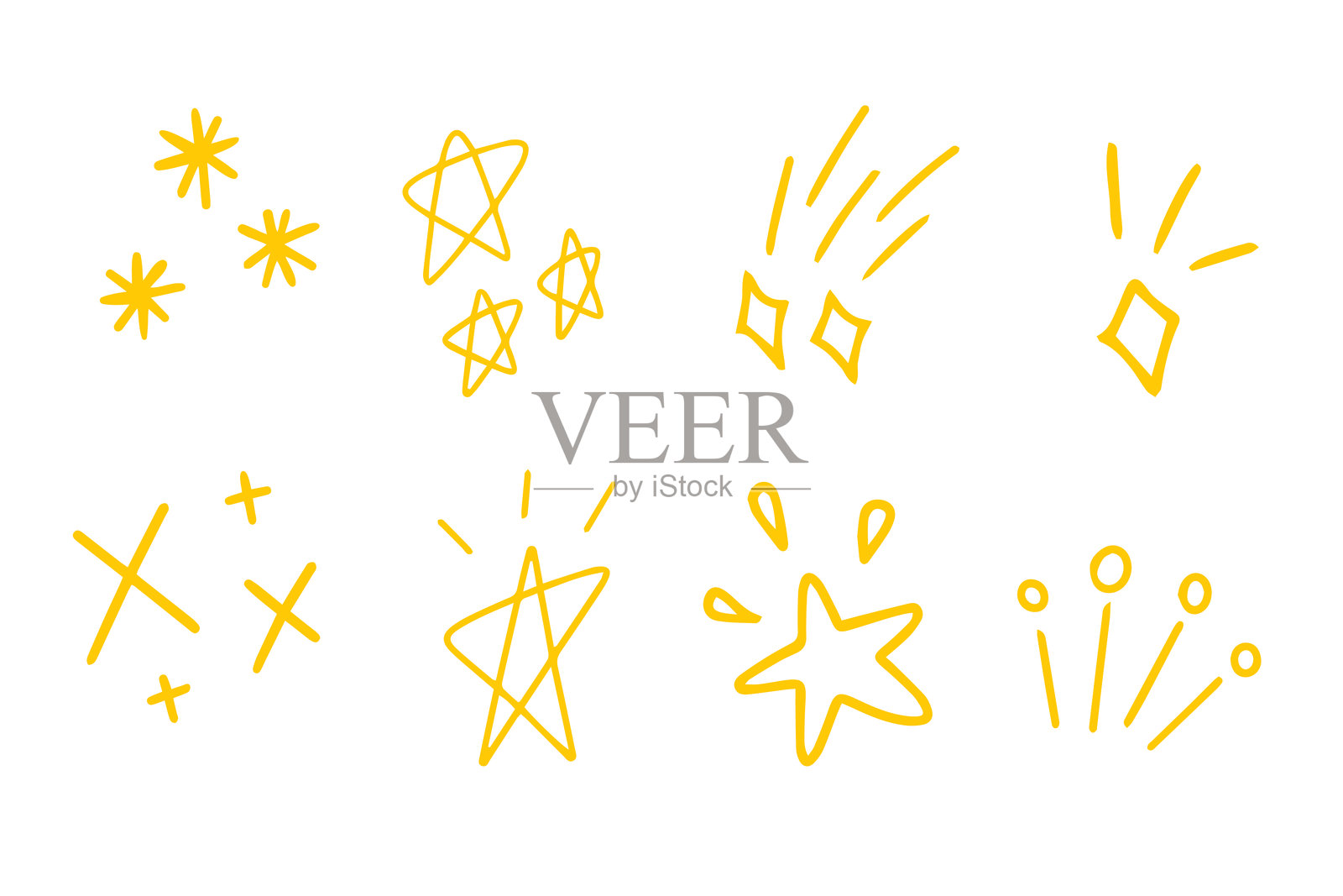 各种手绘的闪光和涂鸦星星，用于元素和插图插画图片素材