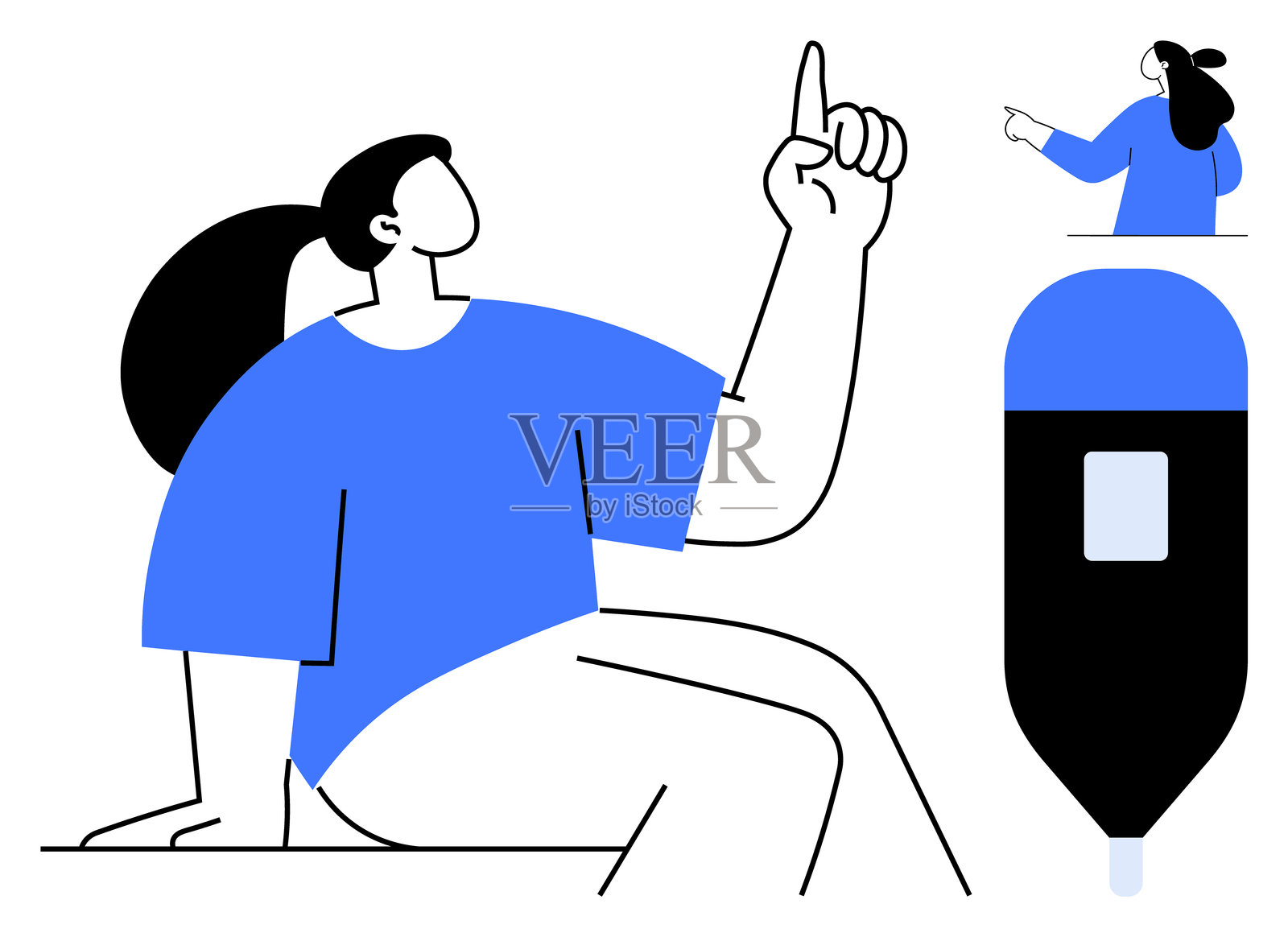 指向上方的人与极简风格的空调遥控器插画图片素材