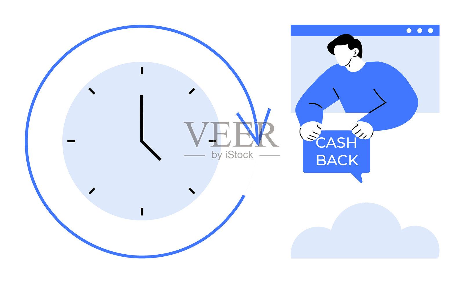 平面风格的在线交易中的现金返还和时间管理概念插画图片素材